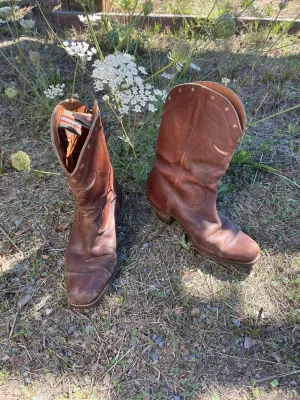 1940s-50s Leather Steer Head Inlay Shorty Boots
