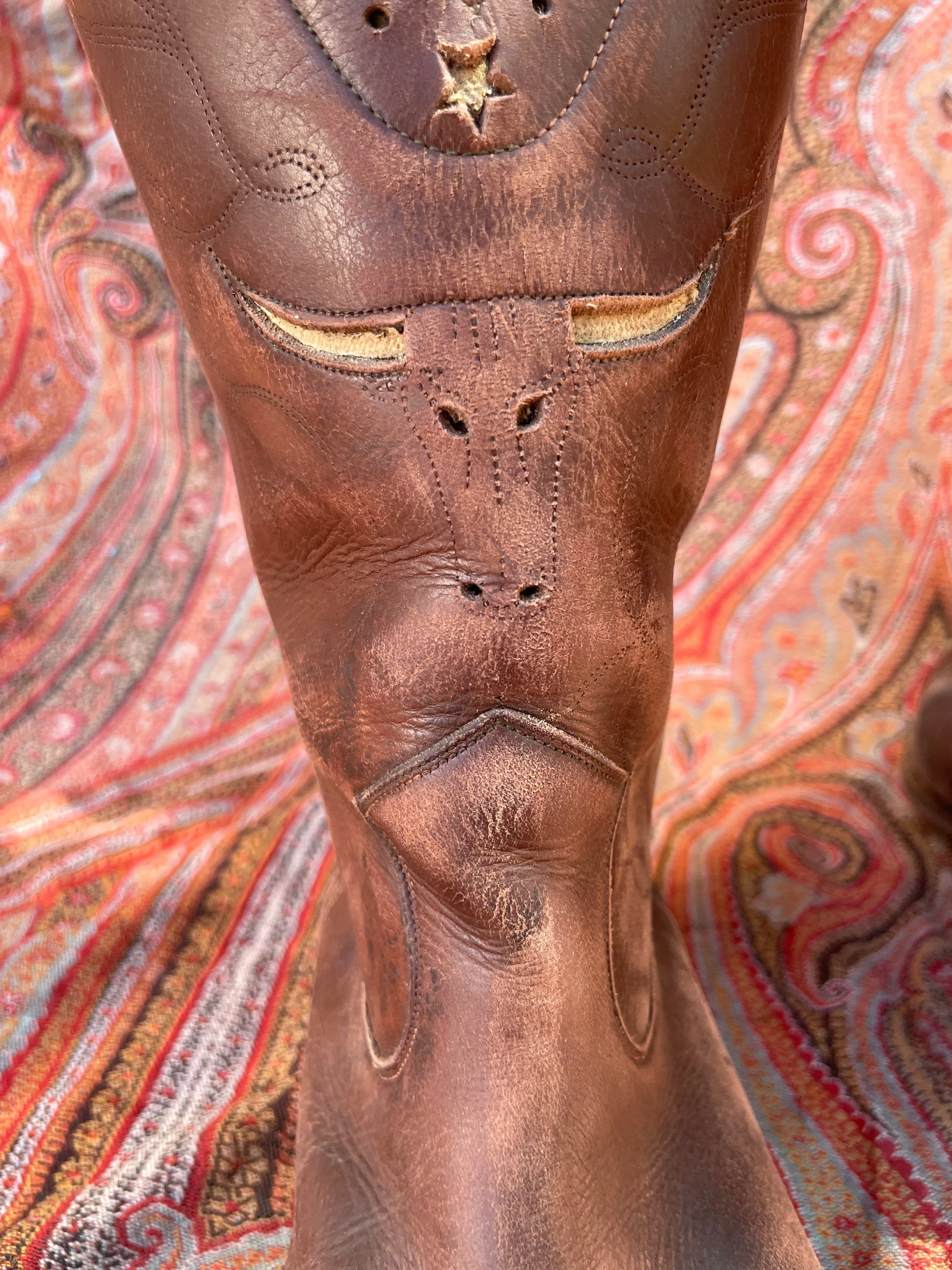 1940s-50s Leather Steer Head Inlay Shorty Boots