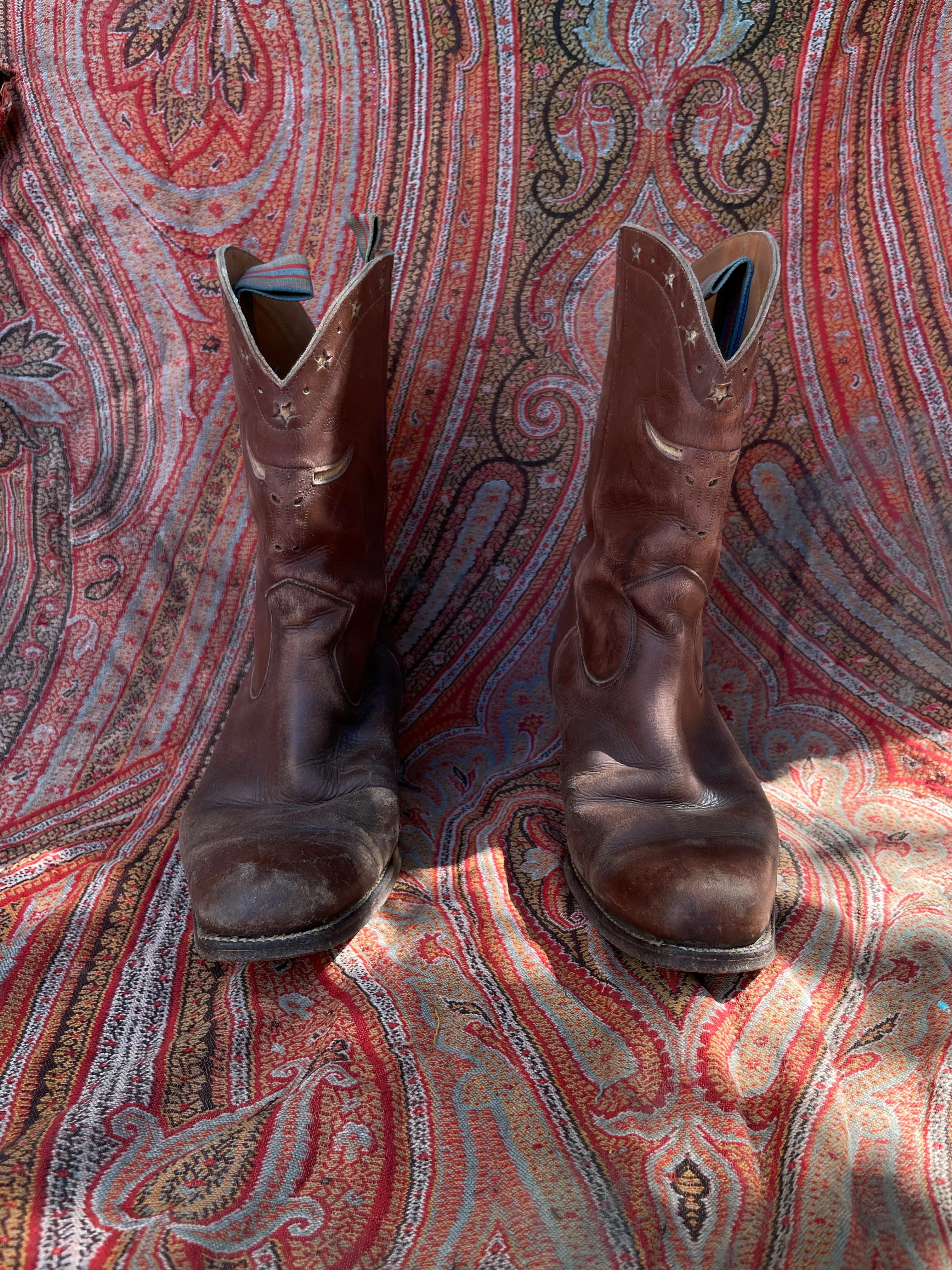 1940s-50s Leather Steer Head Inlay Shorty Boots