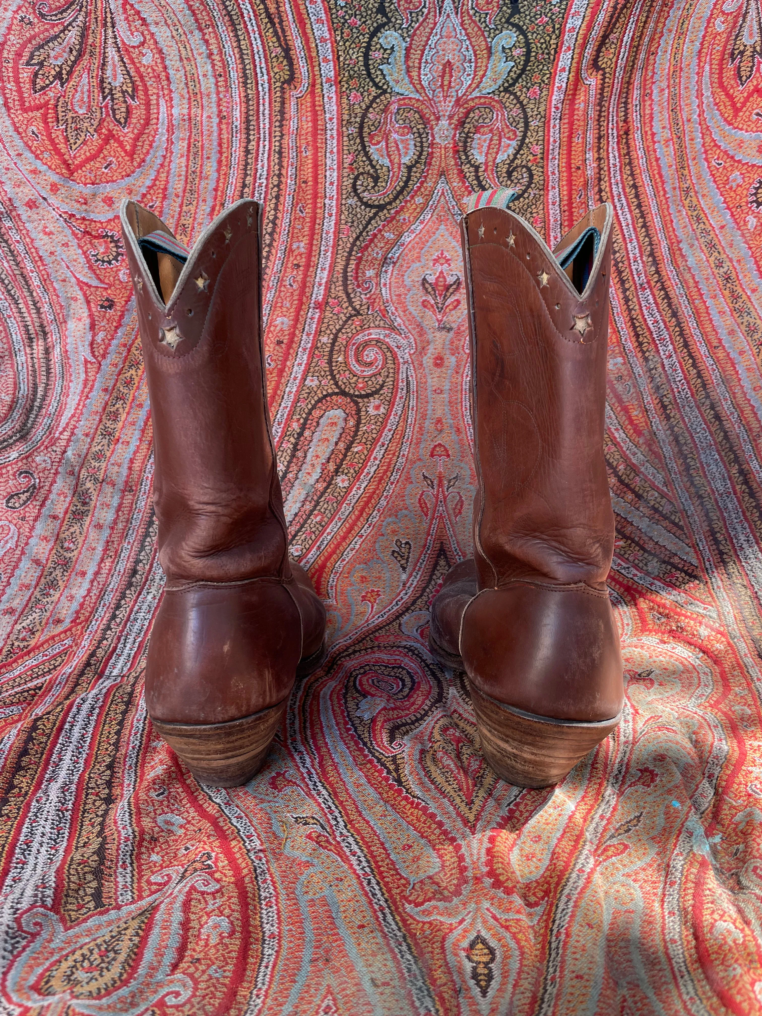 1940s-50s Leather Steer Head Inlay Shorty Boots