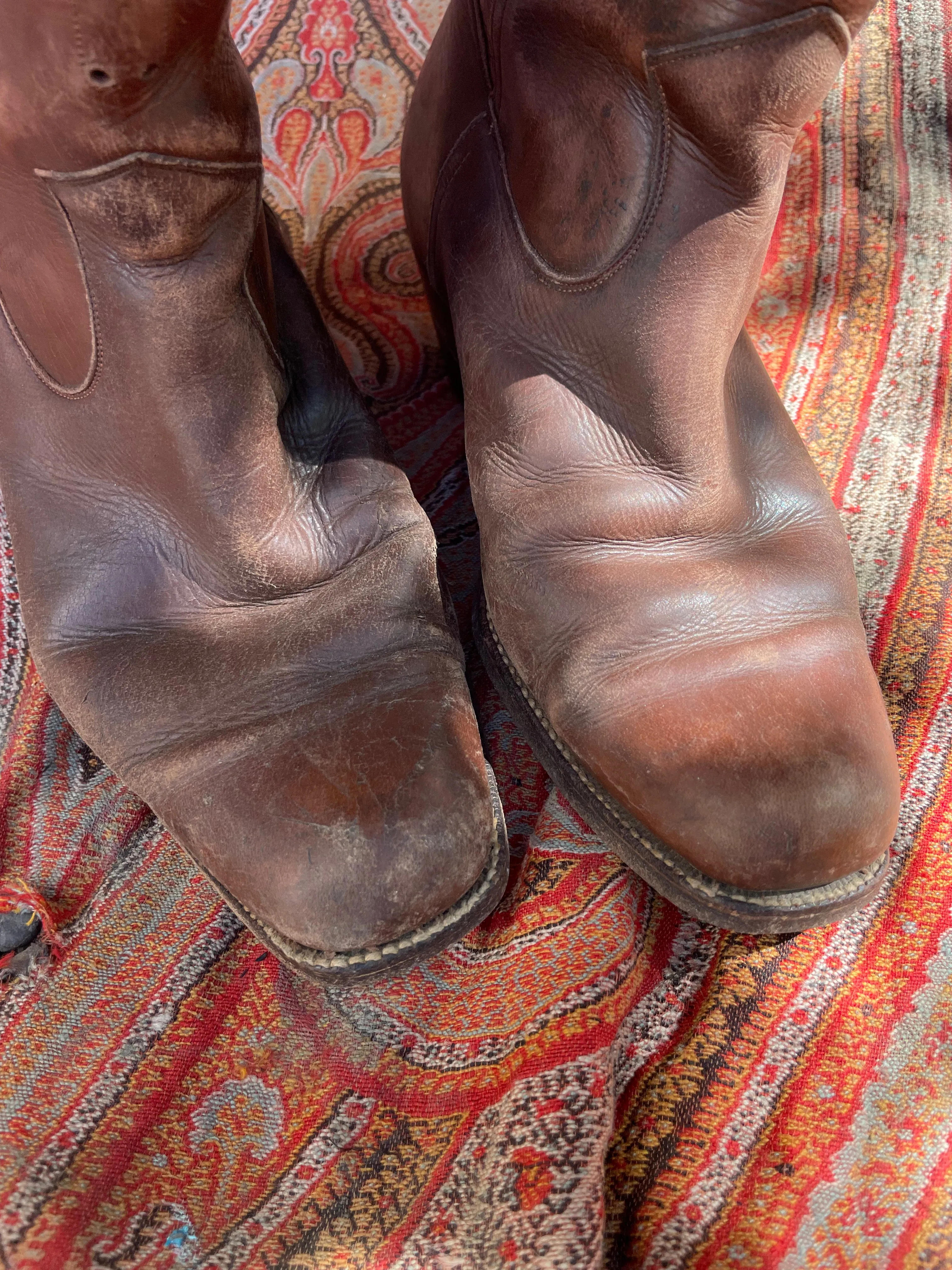 1940s-50s Leather Steer Head Inlay Shorty Boots