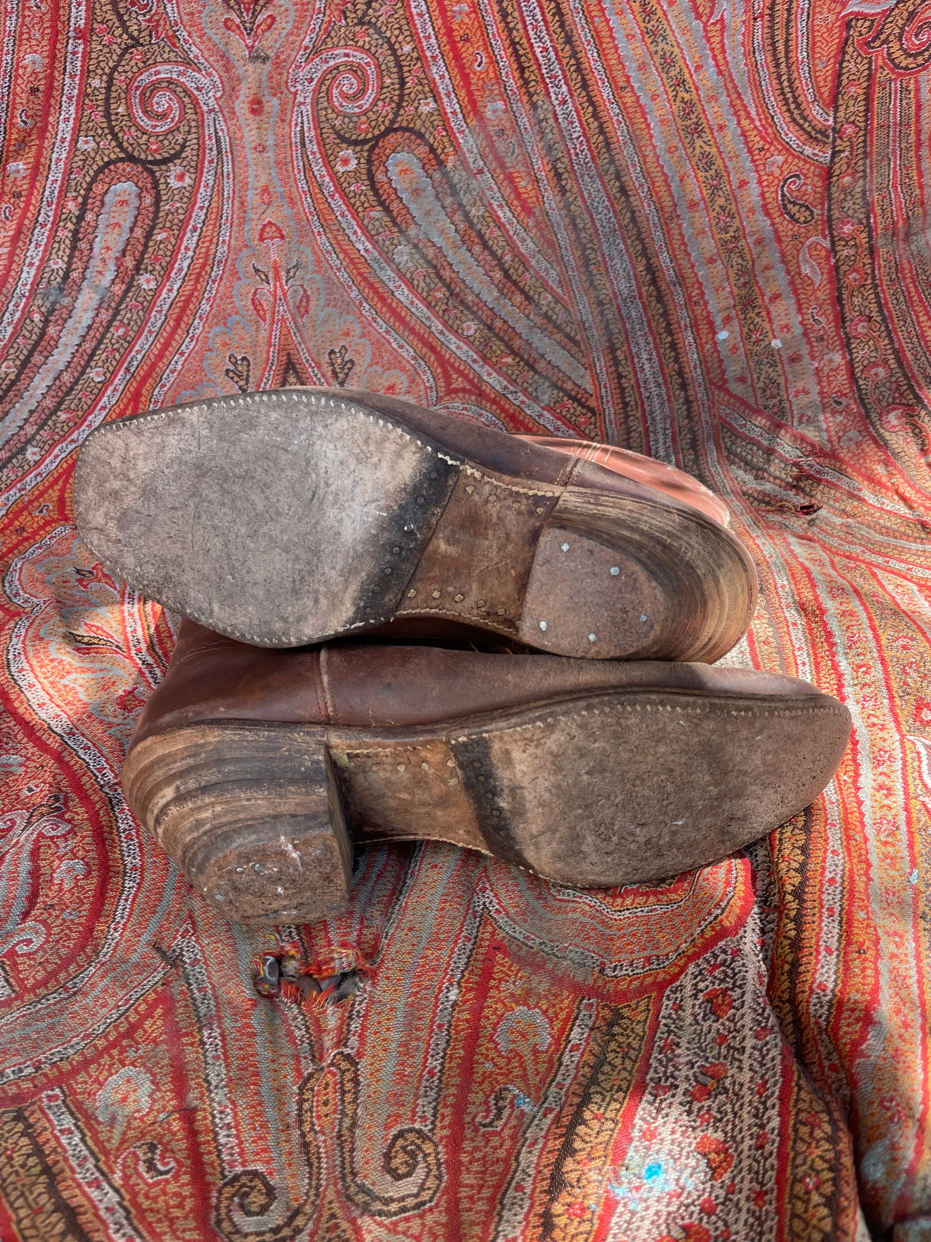 1940s-50s Leather Steer Head Inlay Shorty Boots