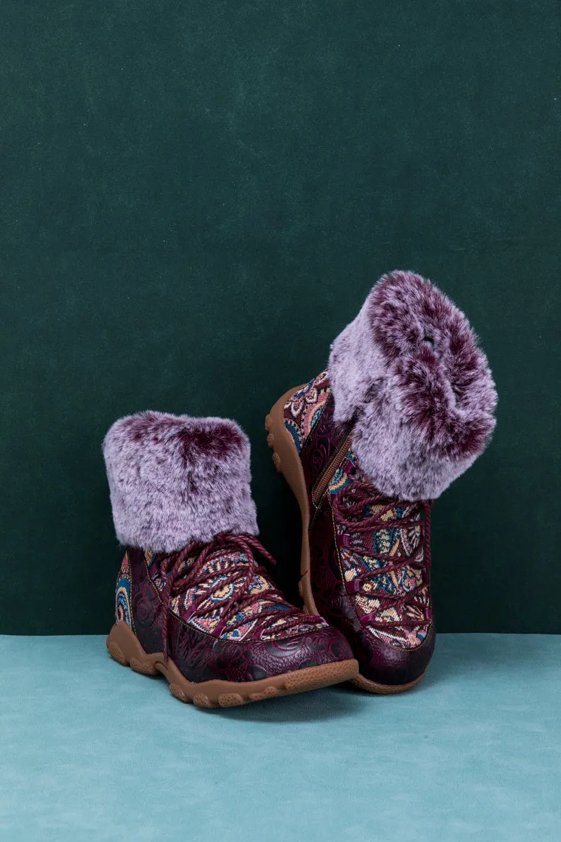 Ankle Fur Lace Up Leather Combat Boot