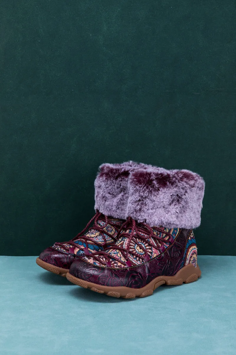 Ankle Fur Lace Up Leather Combat Boot
