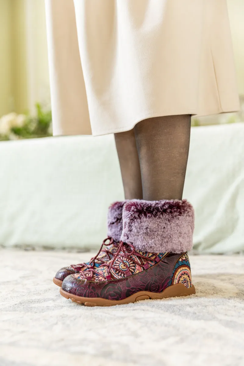 Ankle Fur Lace Up Leather Combat Boot