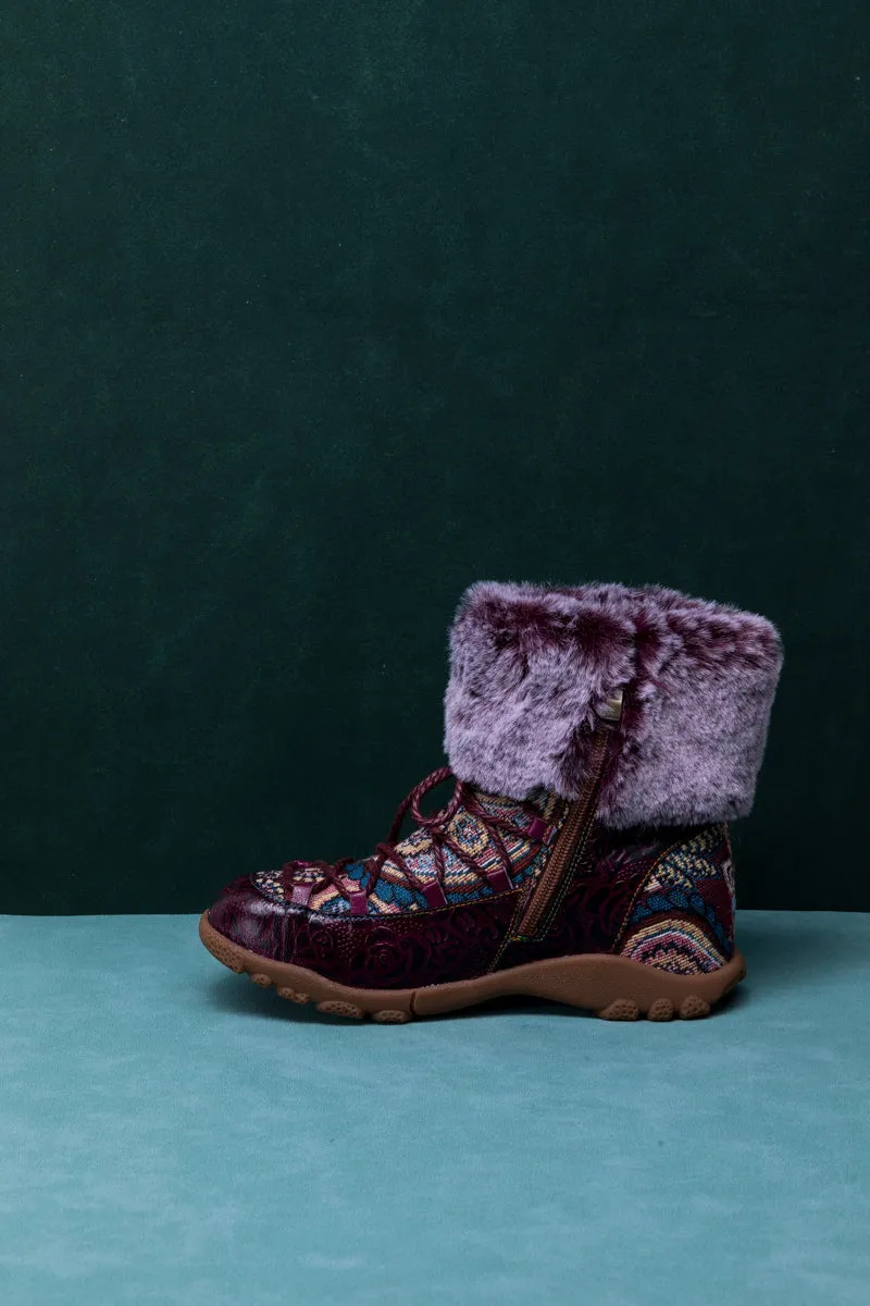 Ankle Fur Lace Up Leather Combat Boot
