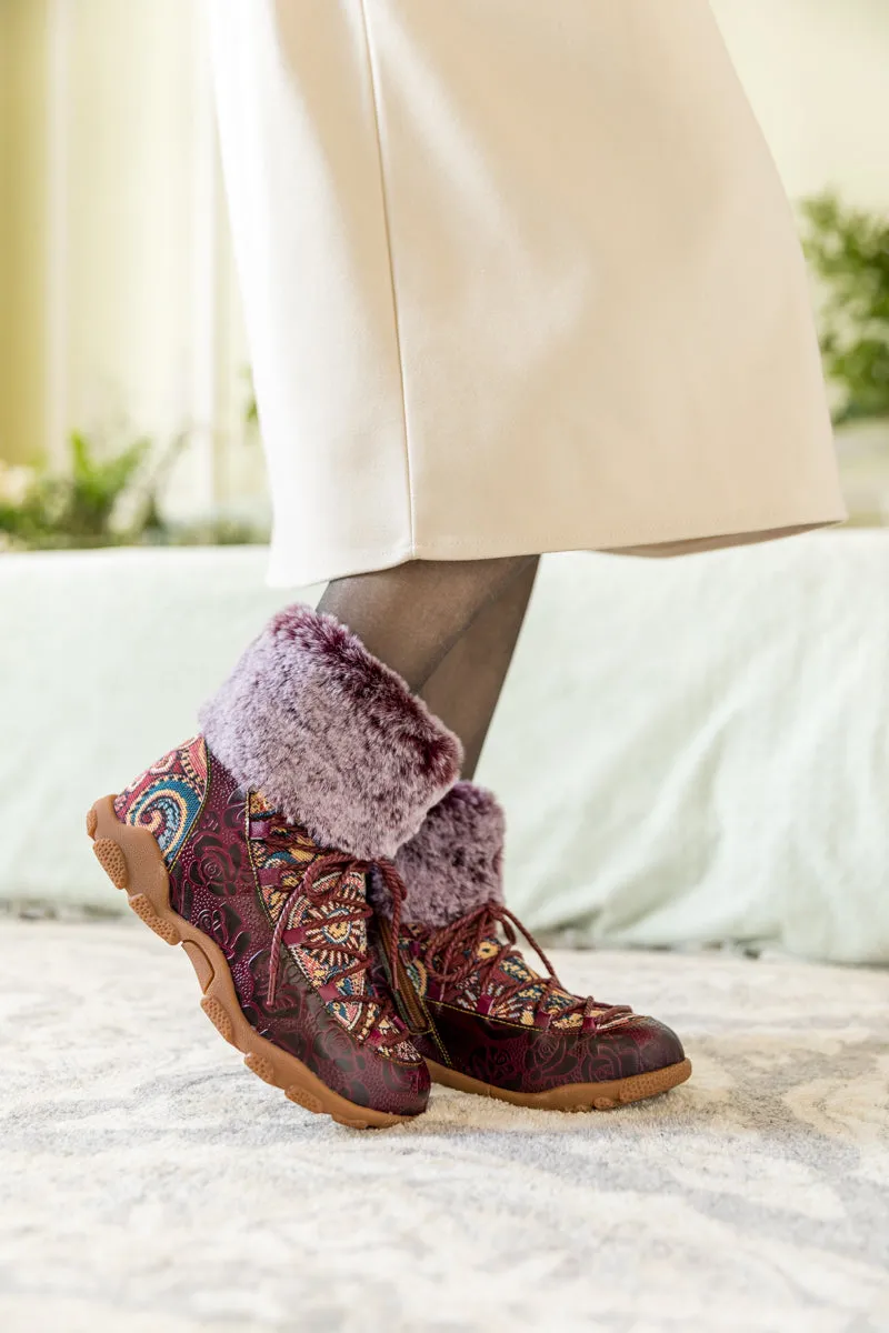 Ankle Fur Lace Up Leather Combat Boot