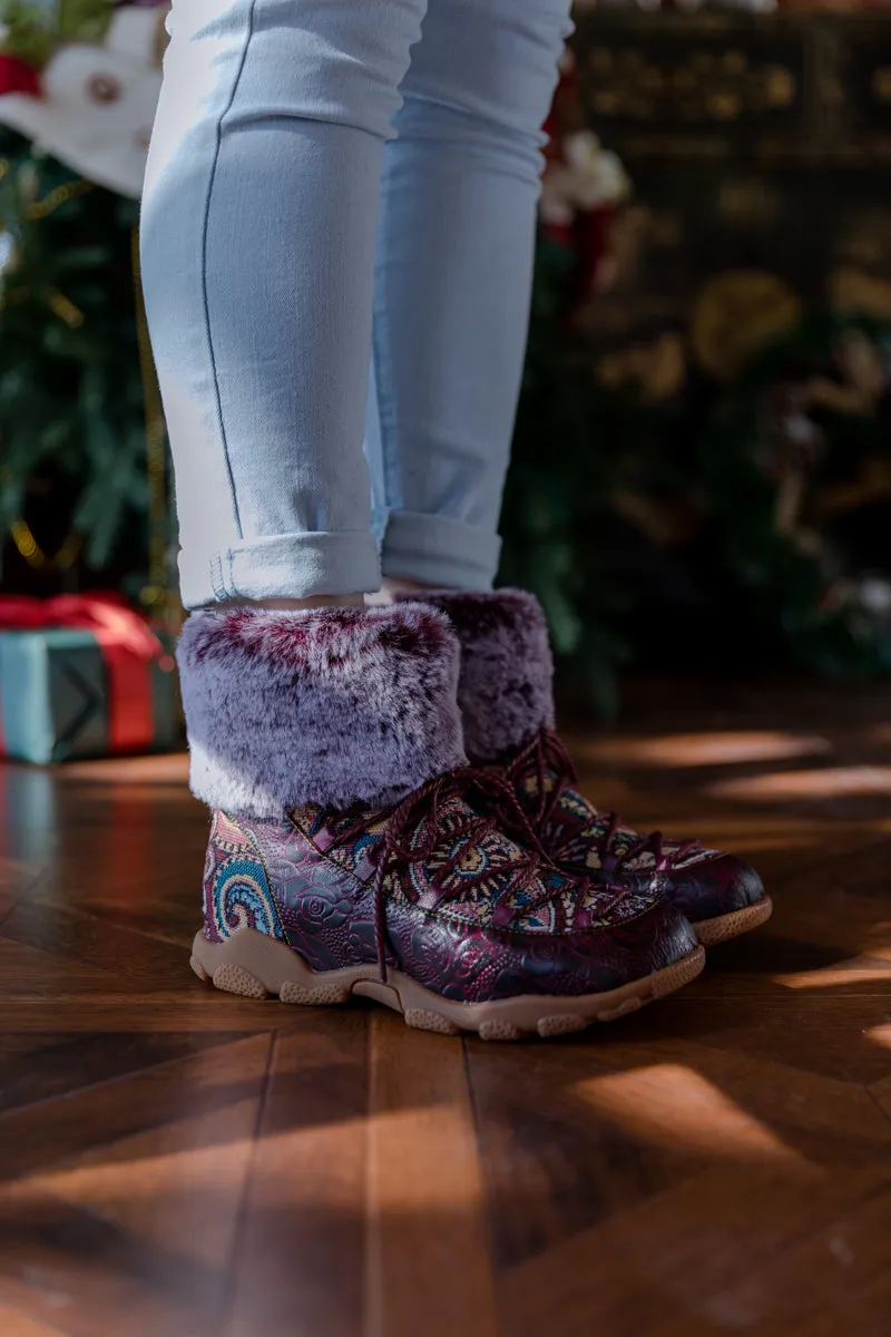 Ankle Fur Lace Up Leather Combat Boot
