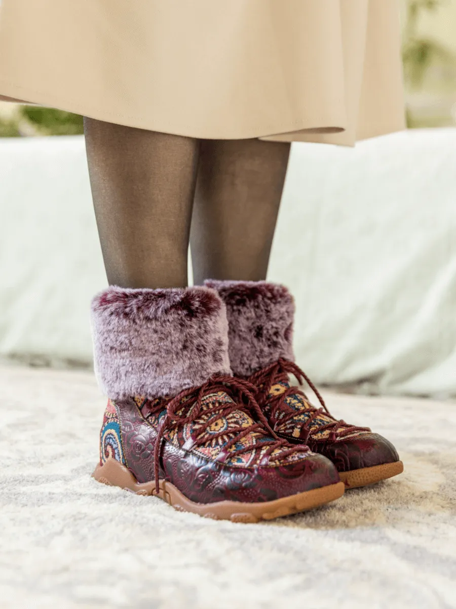 Ankle Fur Lace Up Leather Combat Boot