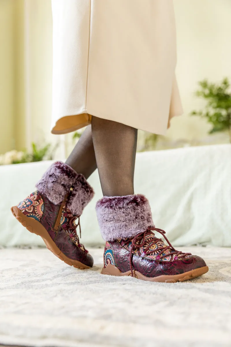 Ankle Fur Lace Up Leather Combat Boot