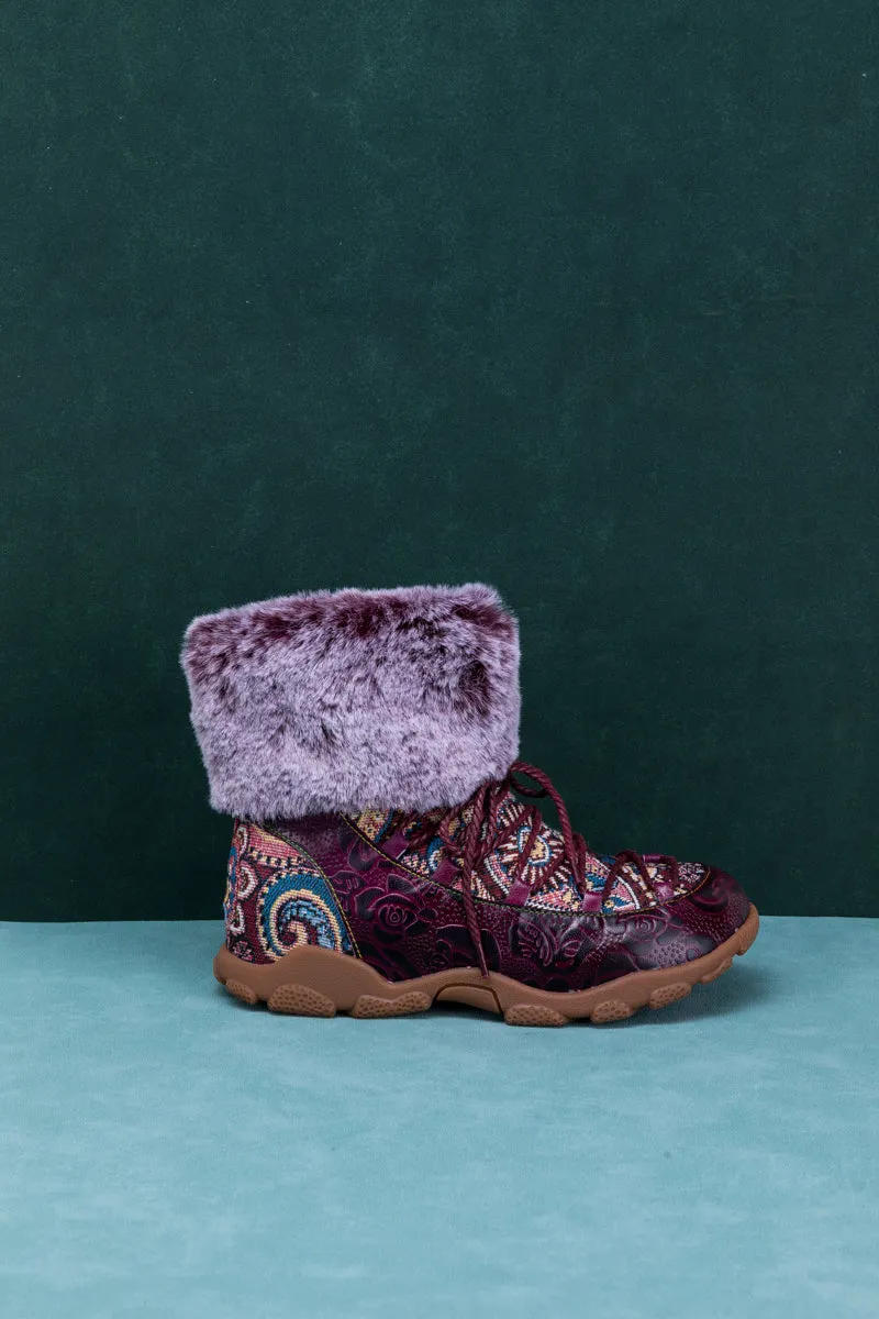 Ankle Fur Lace Up Leather Combat Boot