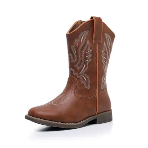 Apakowa Kids Boys Girls Square Toe Cowboy Boots-RF917-Brown