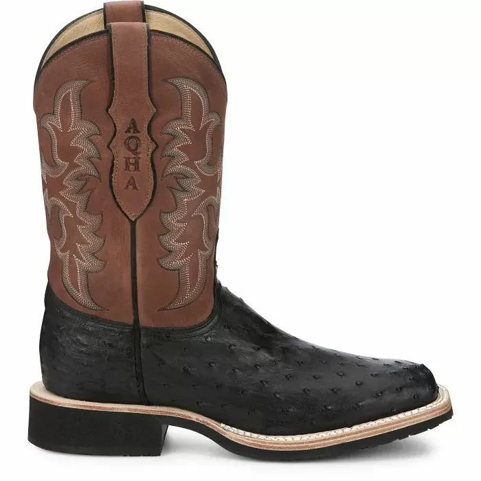 AQ8530: Justin Boots - Men's Full Quill Ostrich - Black - AQHA
