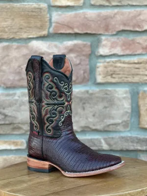 Artillero Burgundy Teju Lizard Print Wide Square Toe Boots