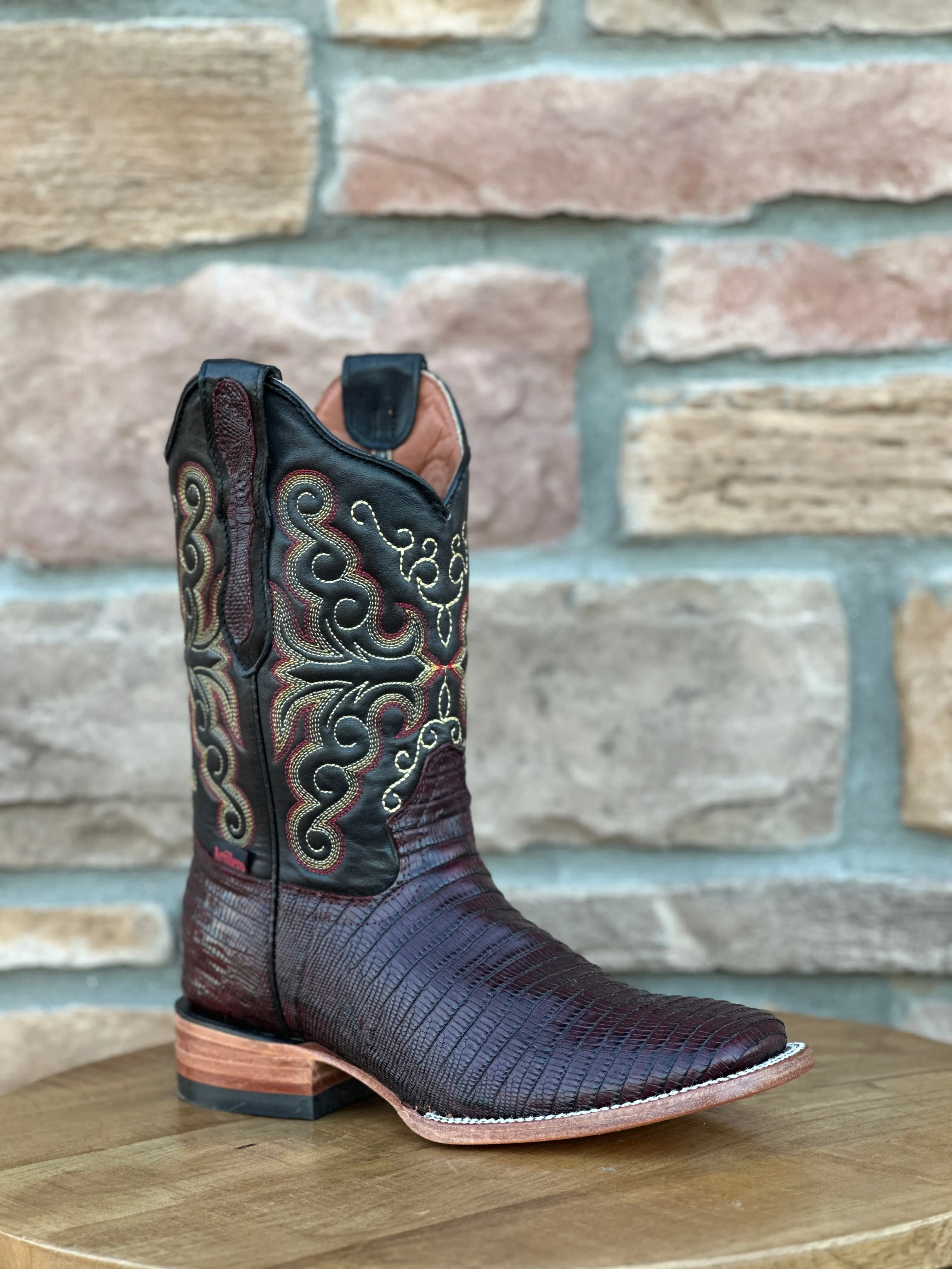 Artillero Burgundy Teju Lizard Print Wide Square Toe Boots