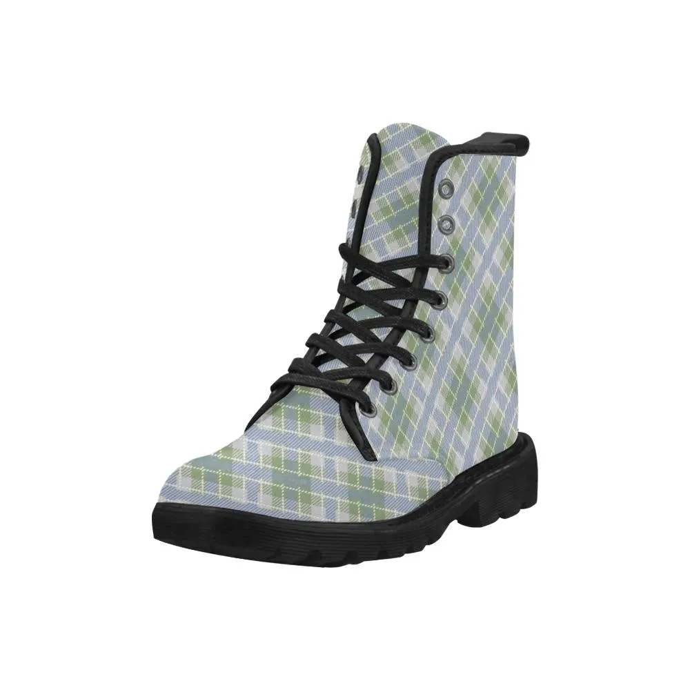 Audra Green and Blue Plaid Women's Boots - Black Sole