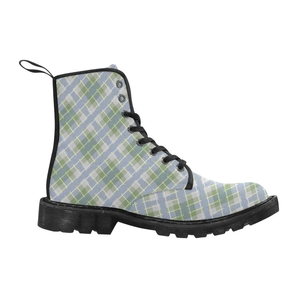 Audra Green and Blue Plaid Women's Boots - Black Sole