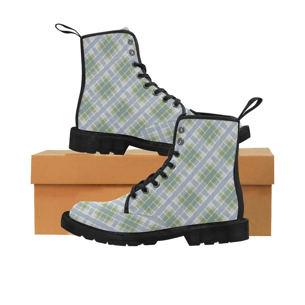 Audra Green and Blue Plaid Women's Boots - Black Sole