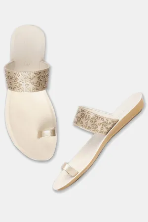Aurelia Gold Laser Cut Almond Toe Flat-ZLILLIAN