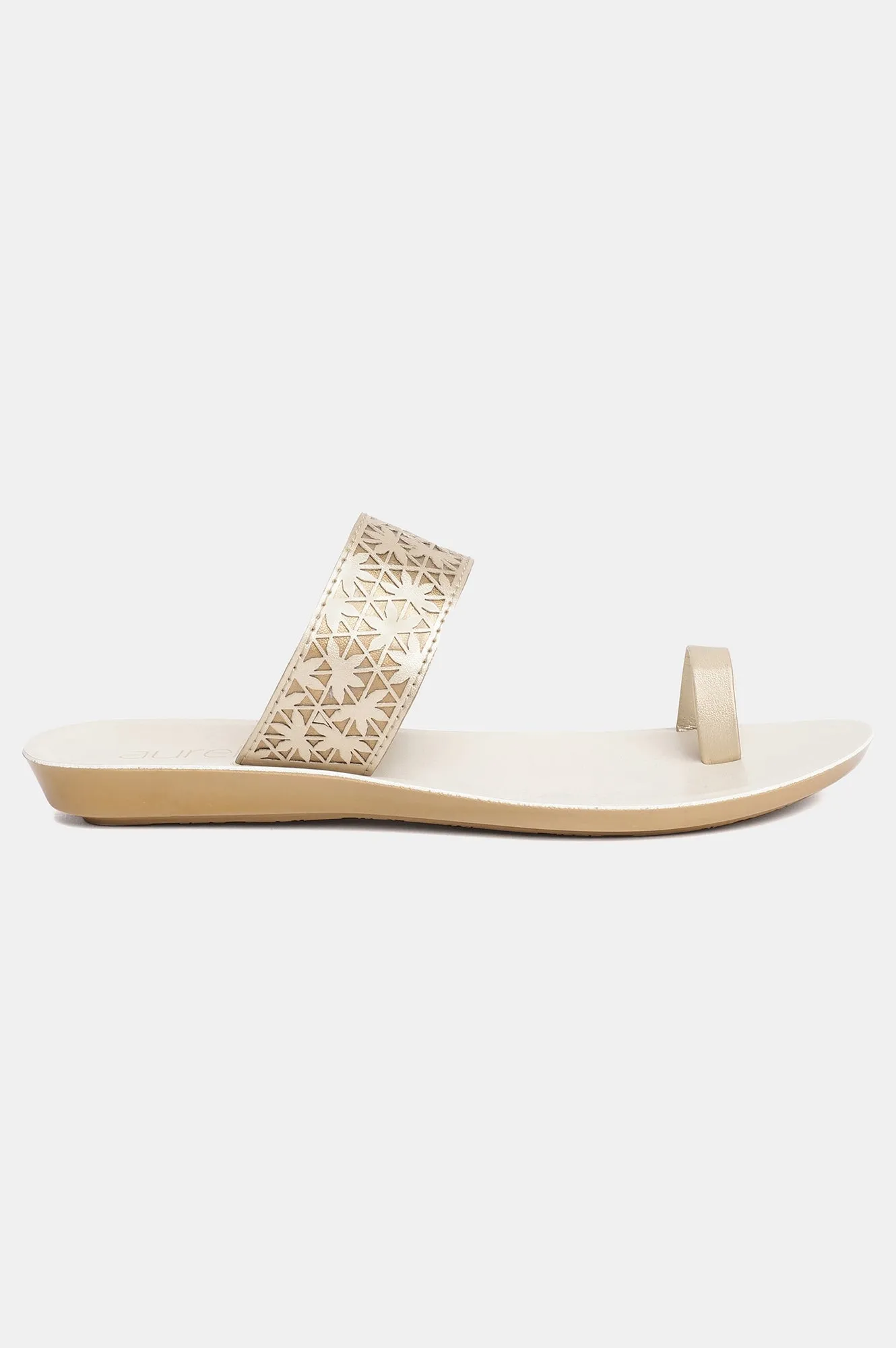 Aurelia Gold Laser Cut Almond Toe Flat-ZLILLIAN
