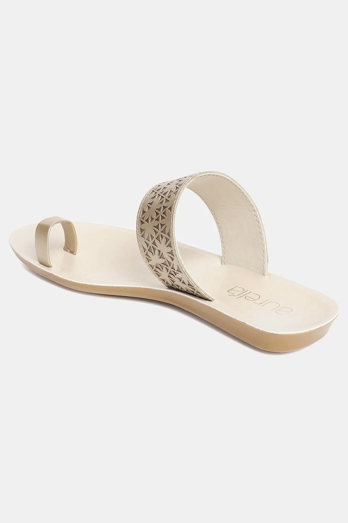 Aurelia Gold Laser Cut Almond Toe Flat-ZLILLIAN
