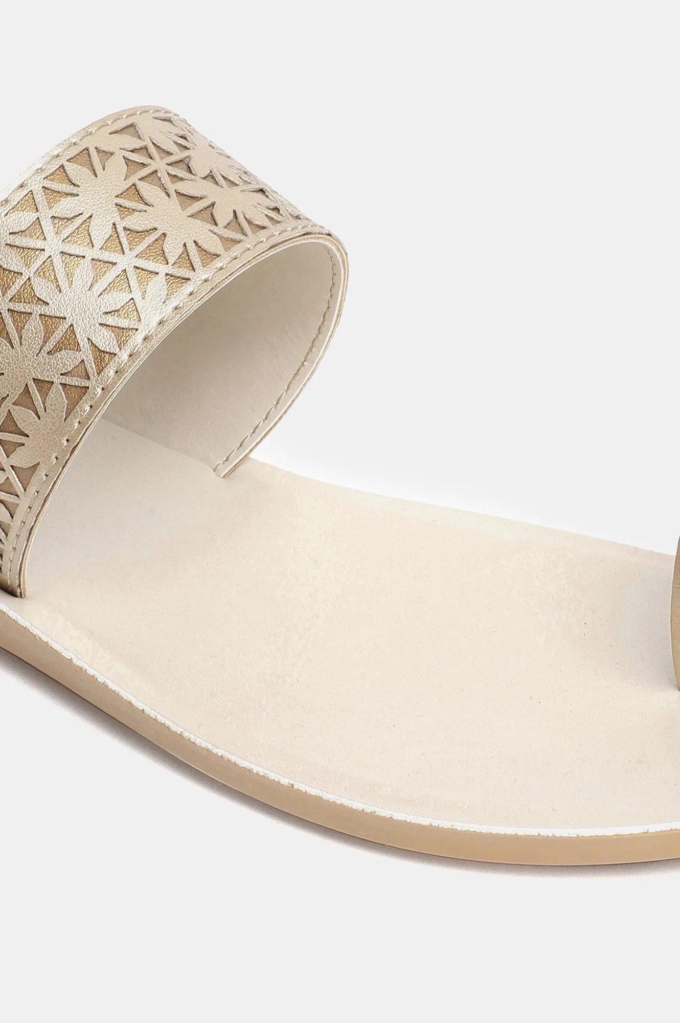 Aurelia Gold Laser Cut Almond Toe Flat-ZLILLIAN