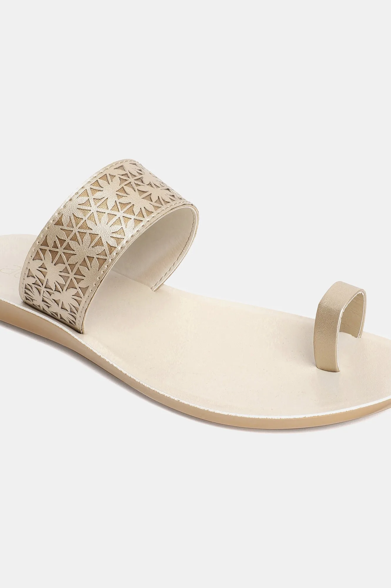 Aurelia Gold Laser Cut Almond Toe Flat-ZLILLIAN