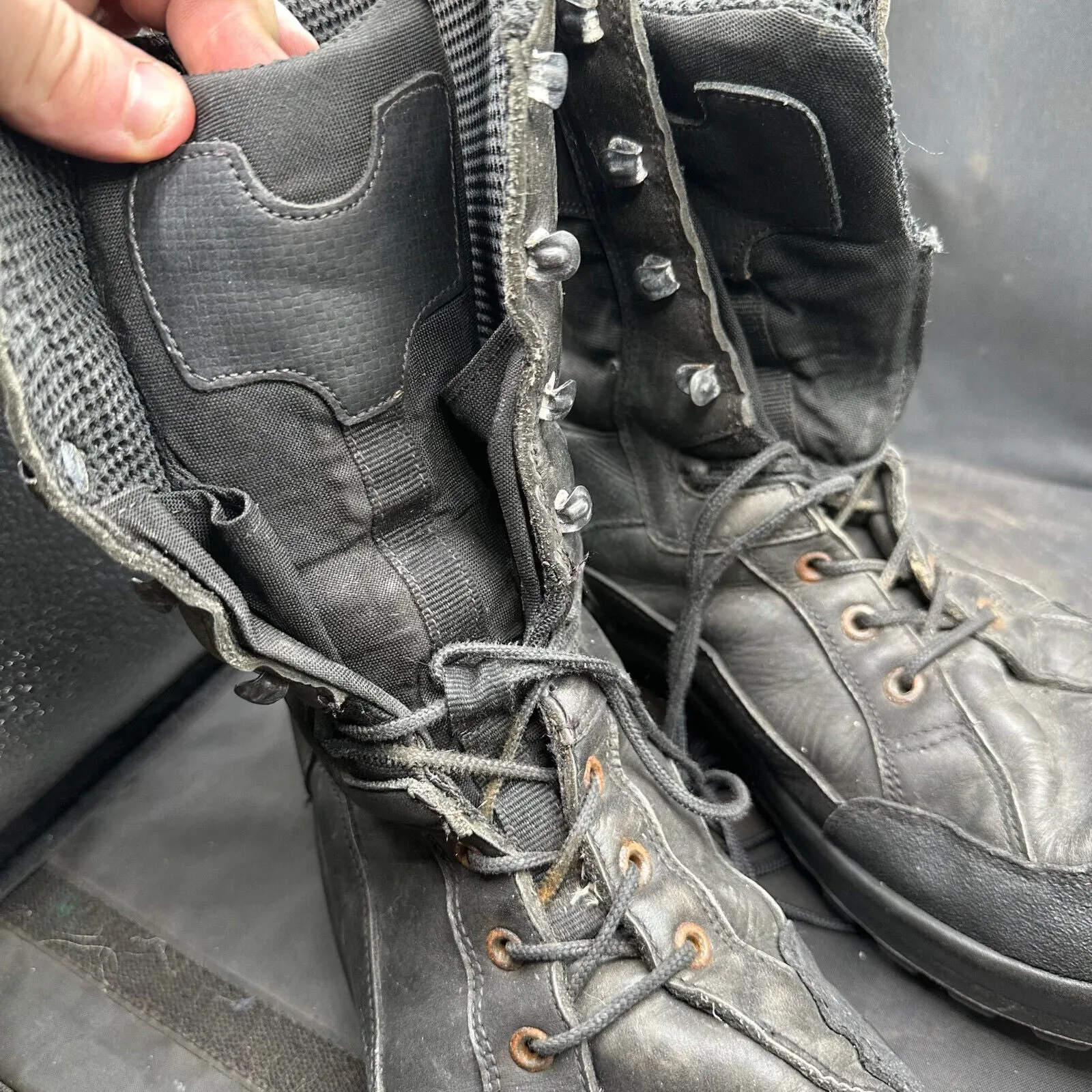 Austrian Army Black Leather Army Combat Boots - Size EU 45 - UK 10.5
