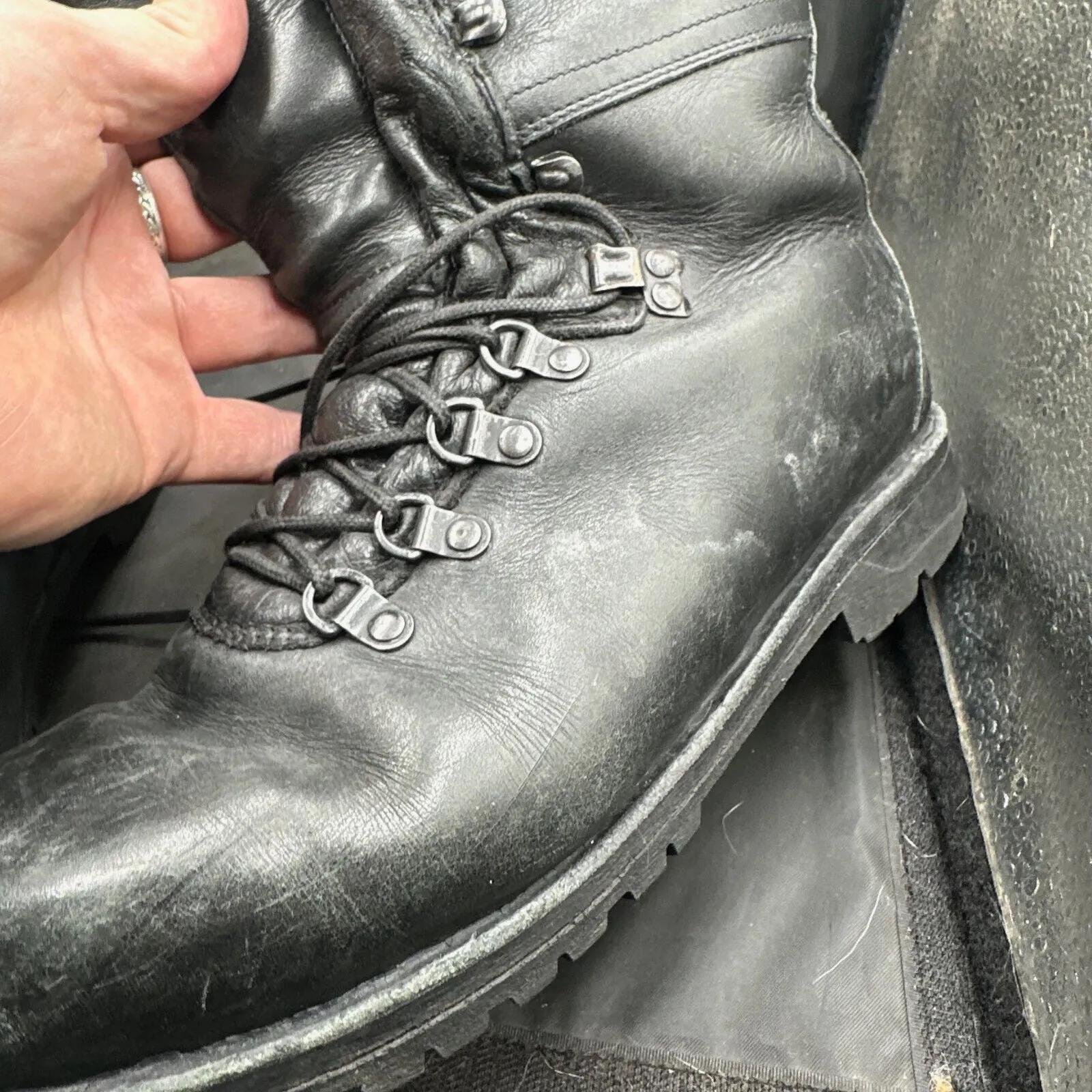 Austrian Army Black Leather Army Combat Boots - Size EU 45 - UK 10.5
