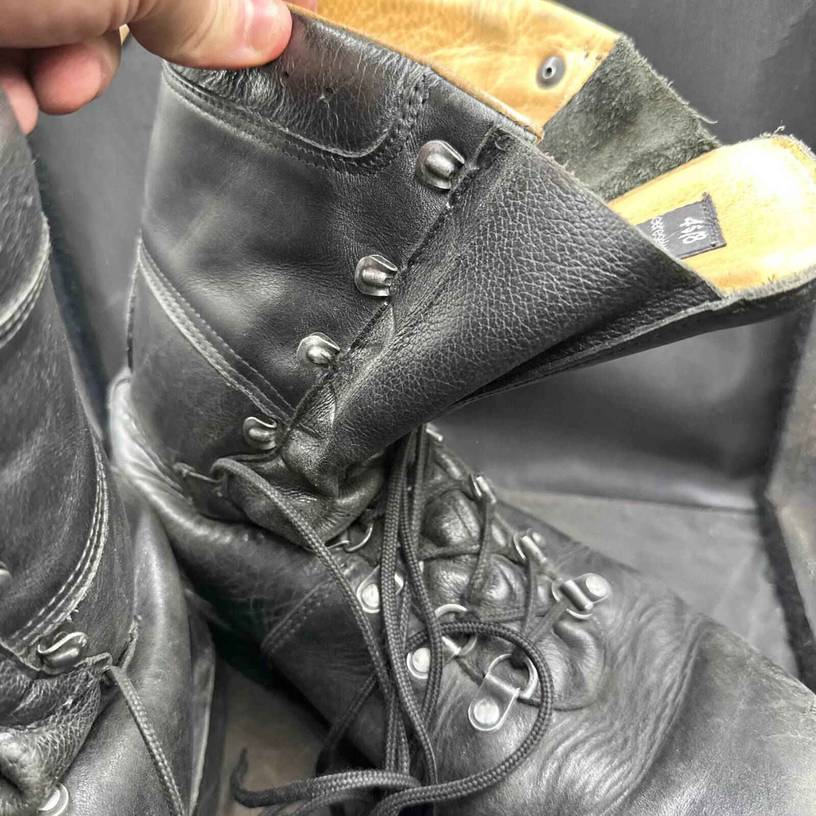 Austrian Army Black Leather Army Combat Boots - Size EU 46 - UK 11
