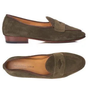 BAUDOIN & LANGE Sagan Ginkgo Green Suede Leather Penny Loafers EU 40 US 7
