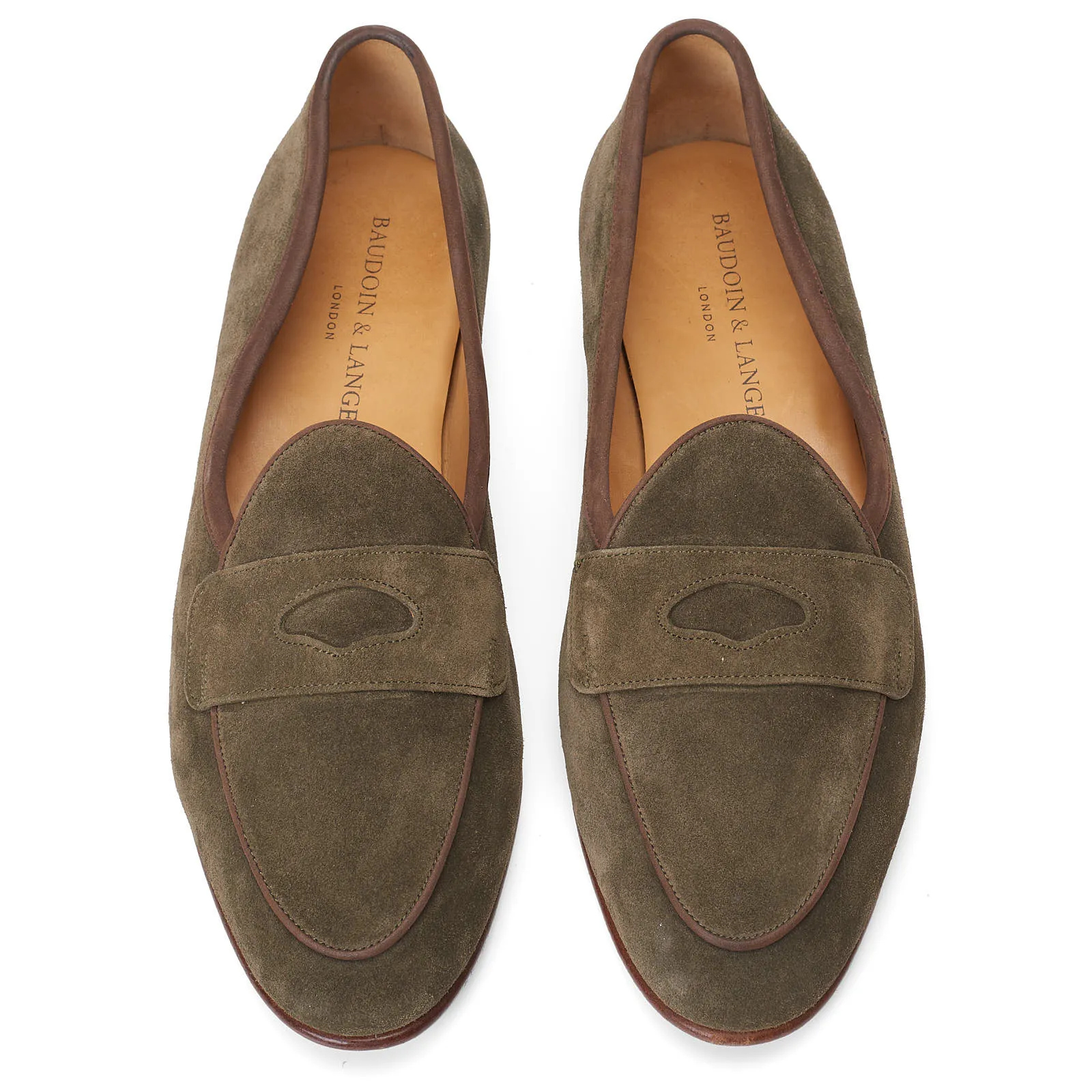 BAUDOIN & LANGE Sagan Ginkgo Green Suede Leather Penny Loafers EU 40 US 7