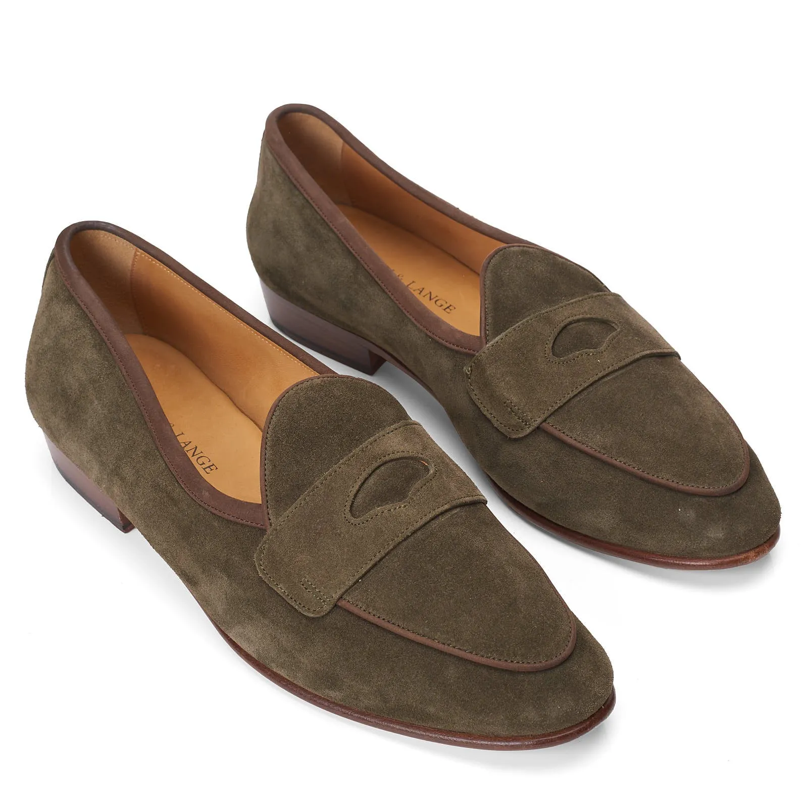 BAUDOIN & LANGE Sagan Ginkgo Green Suede Leather Penny Loafers EU 40 US 7
