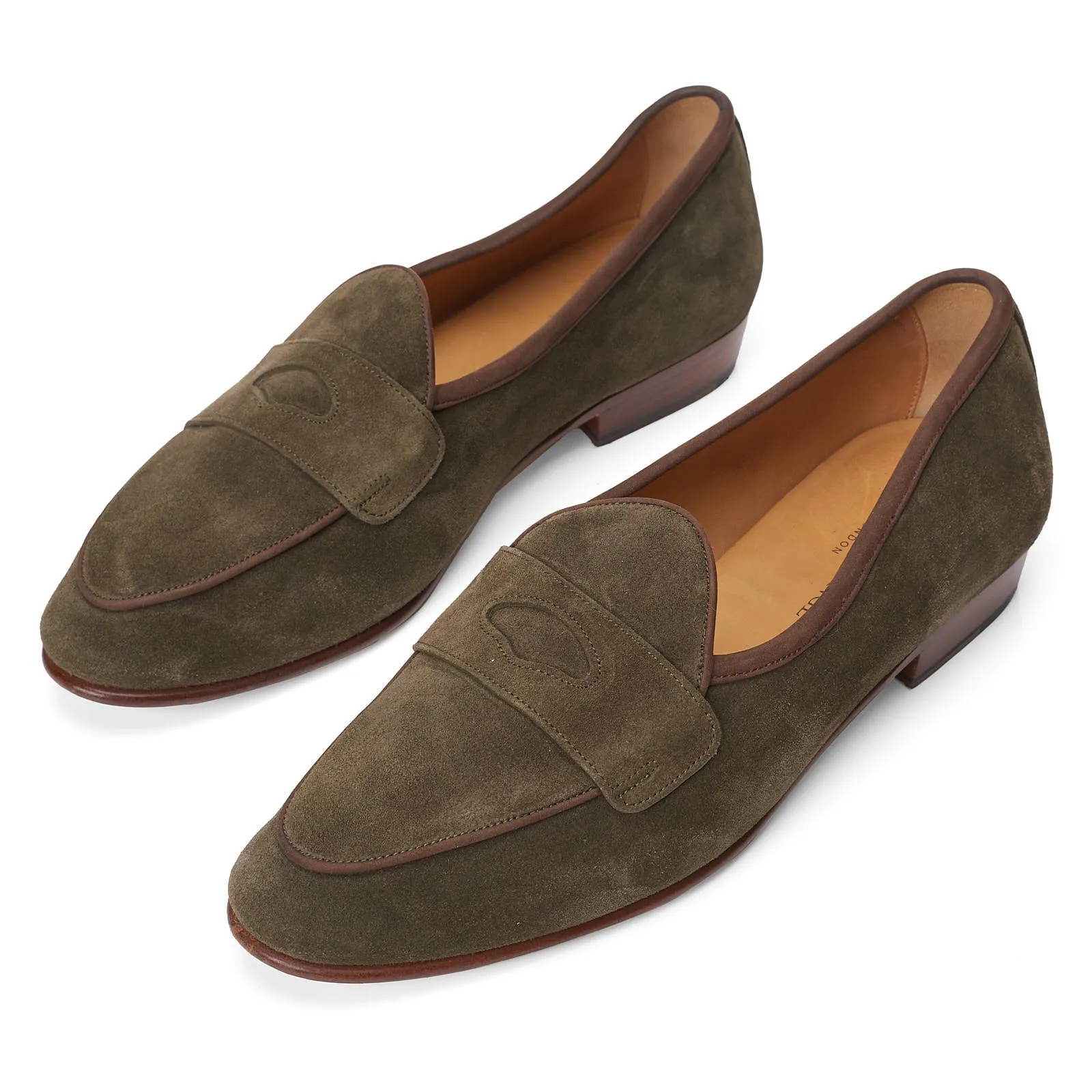 BAUDOIN & LANGE Sagan Ginkgo Green Suede Leather Penny Loafers EU 40 US 7