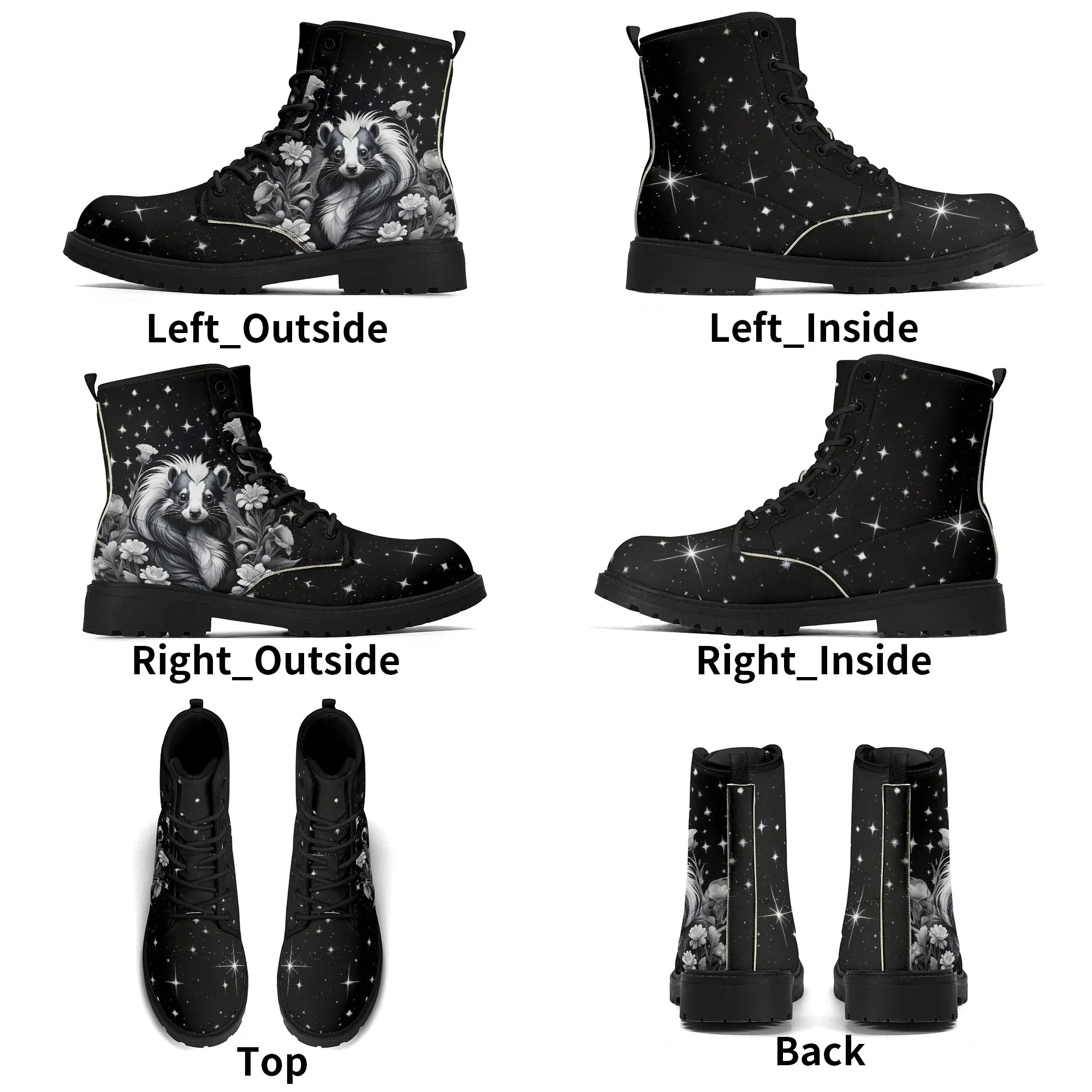 Black & White Skunk Mens Black Vegan Boots