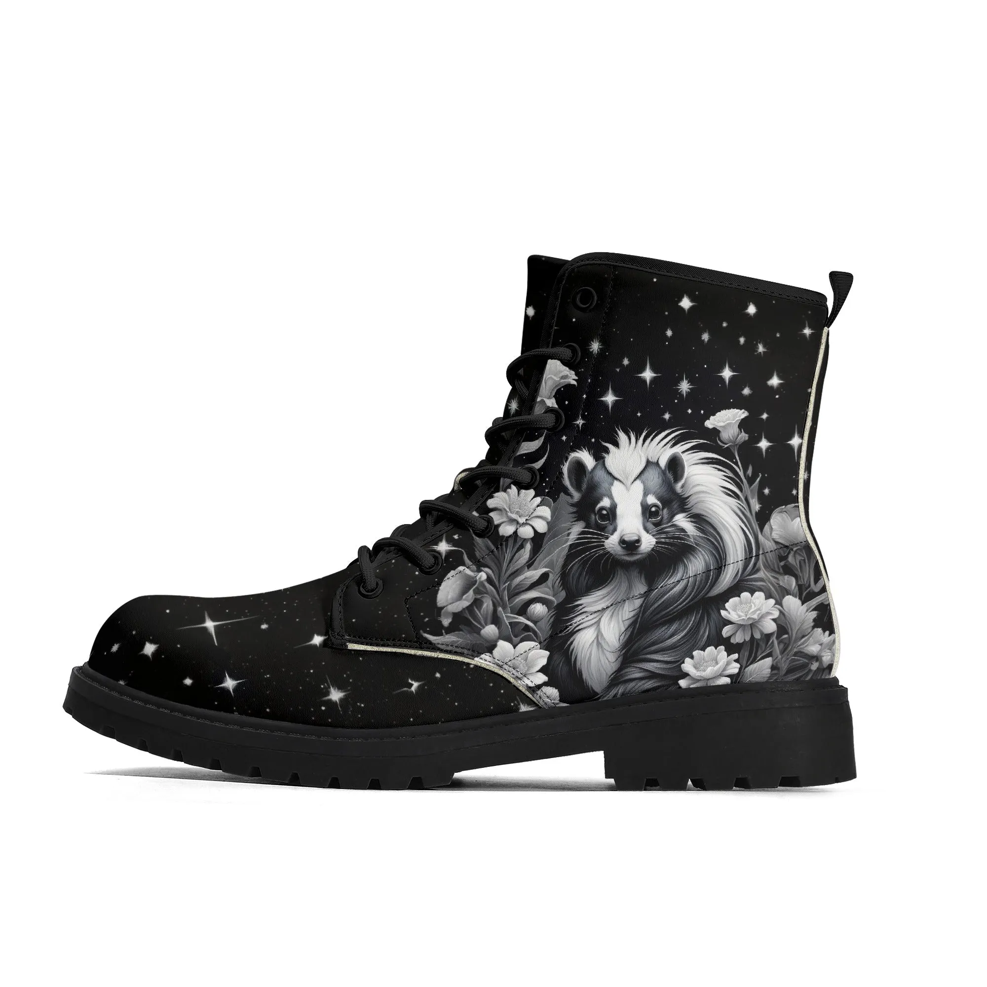 Black & White Skunk Mens Black Vegan Boots