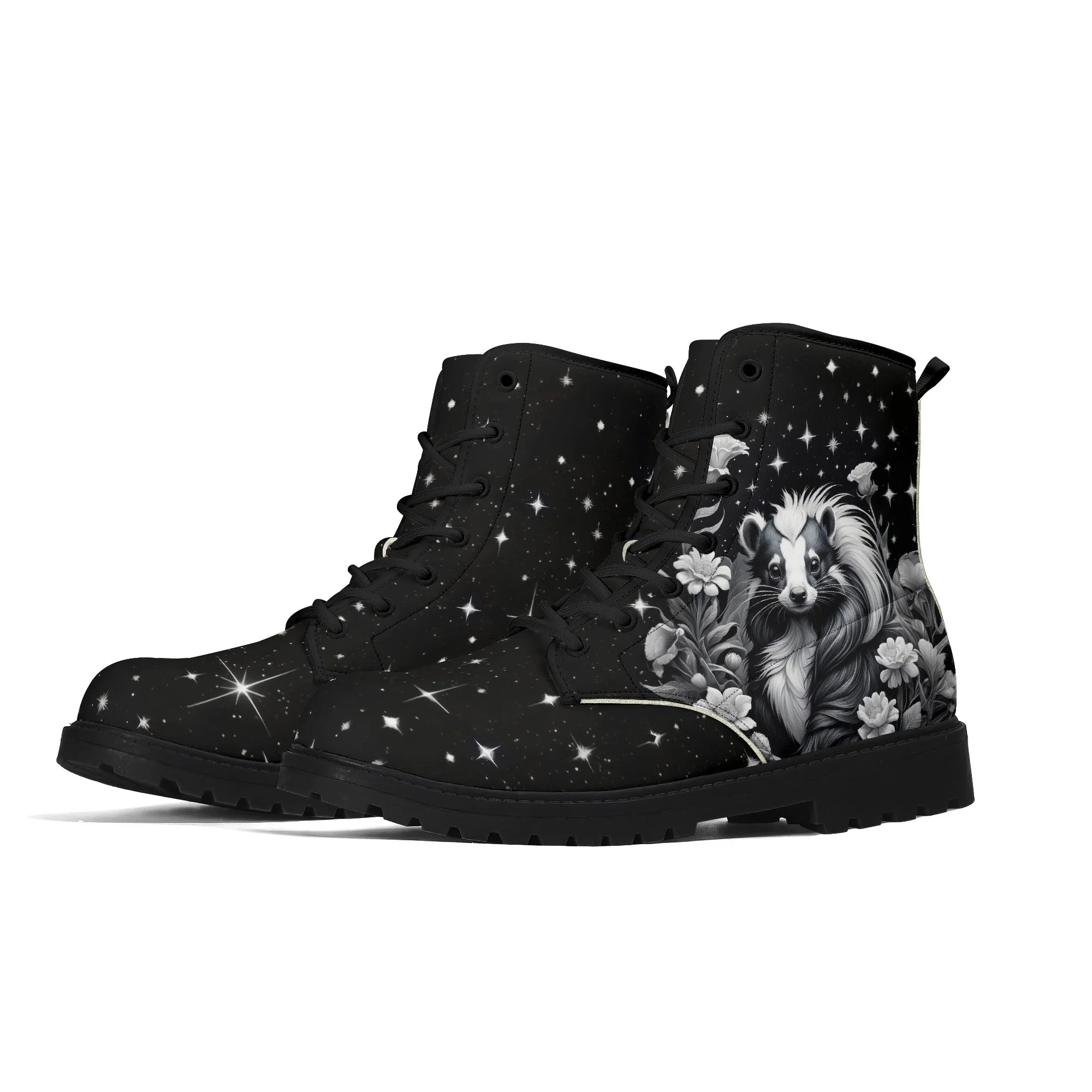 Black & White Skunk Mens Black Vegan Boots