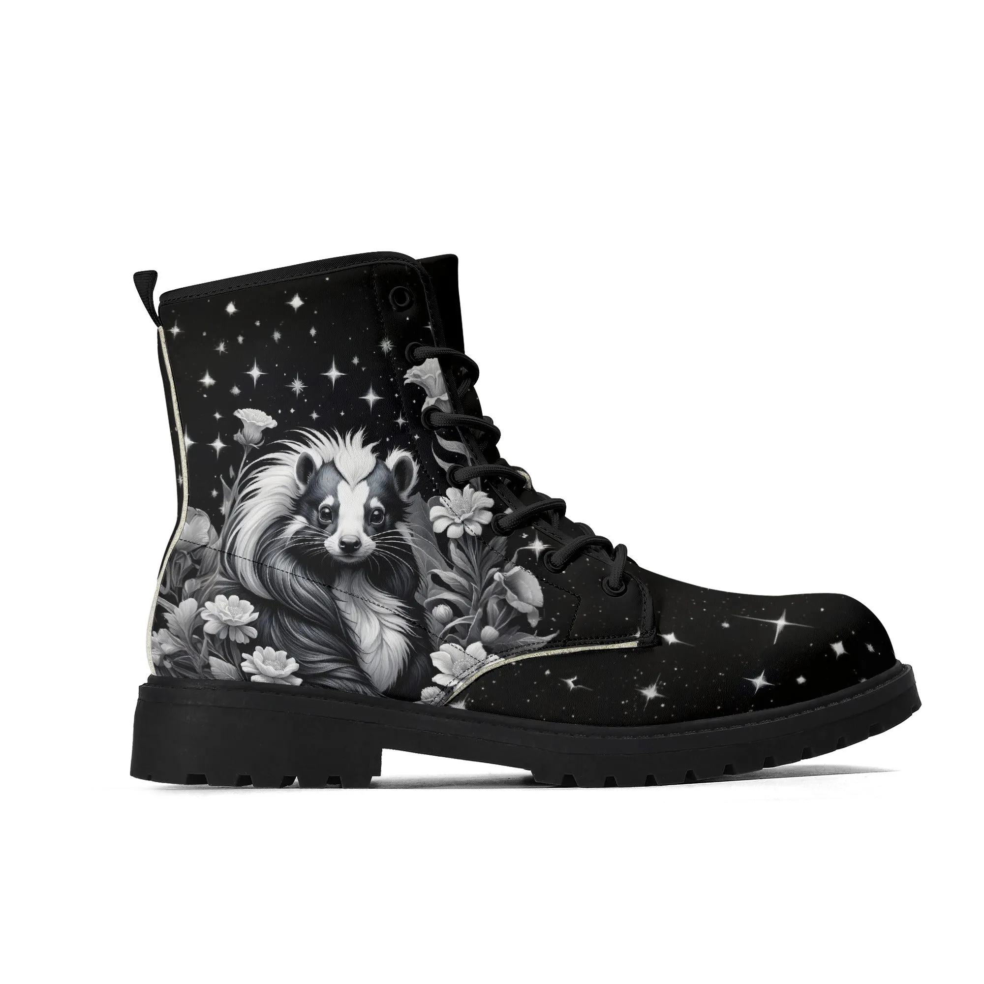 Black & White Skunk Mens Black Vegan Boots