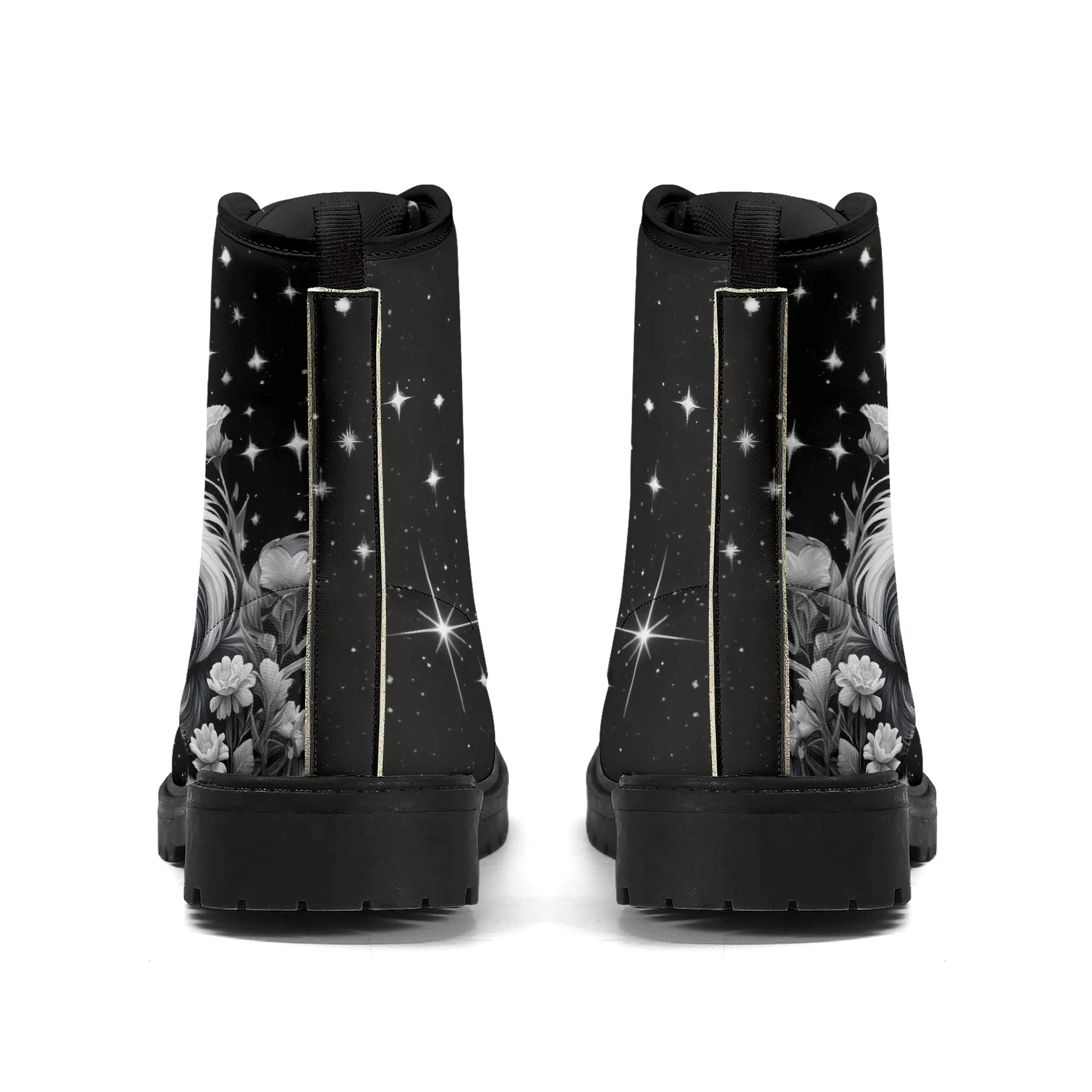 Black & White Skunk Mens Black Vegan Boots