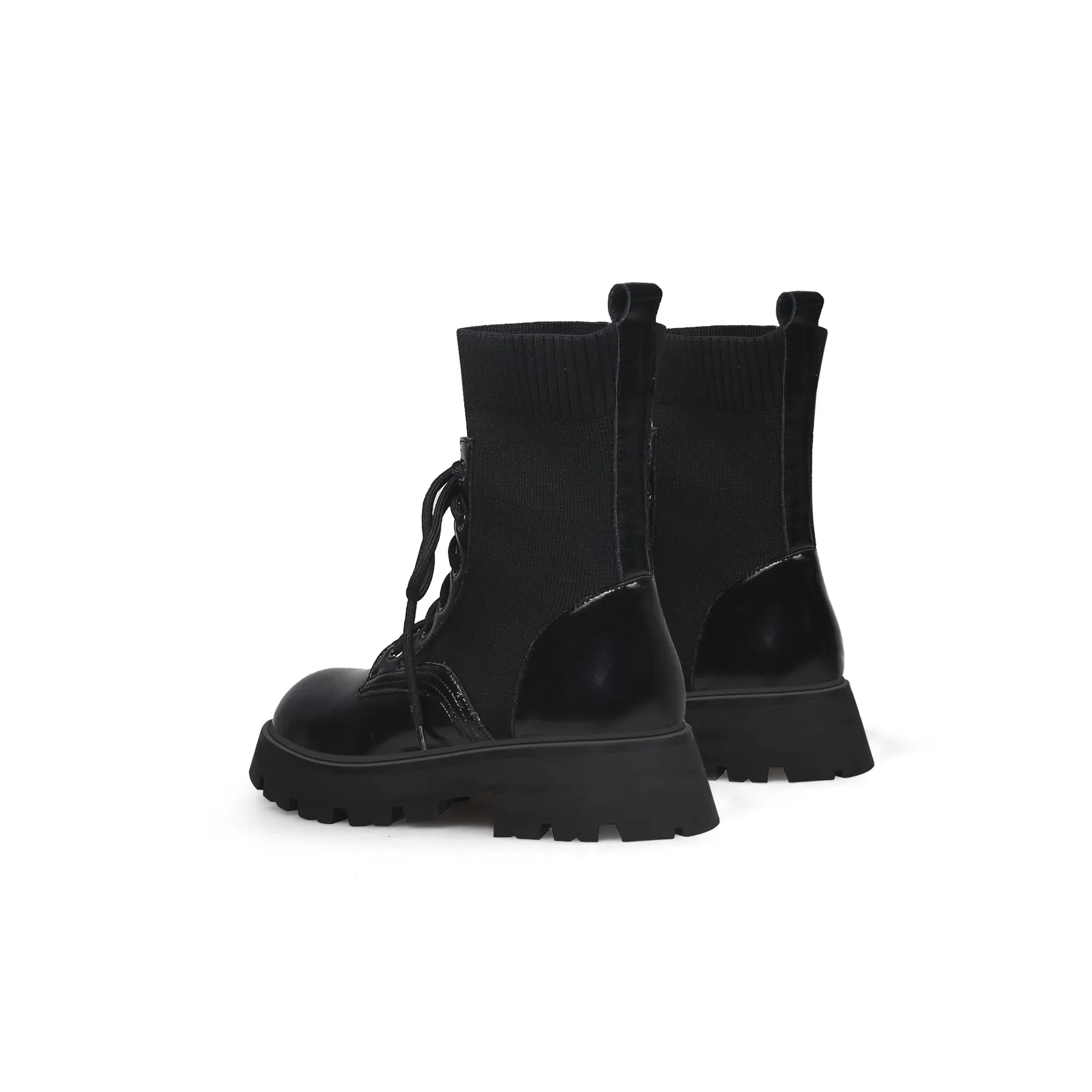 Black Leather Combat Sock Bootie