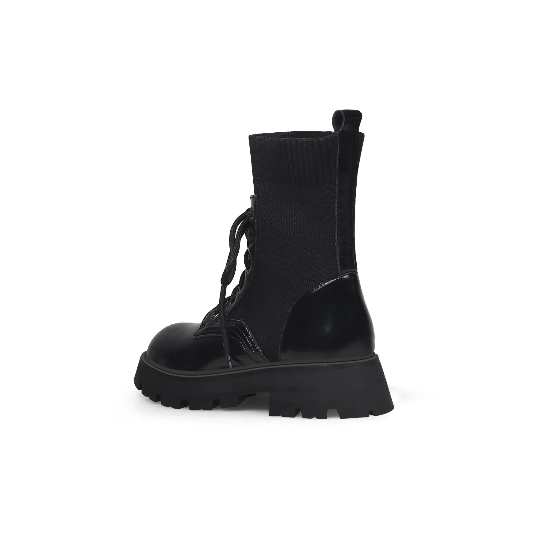 Black Leather Combat Sock Bootie