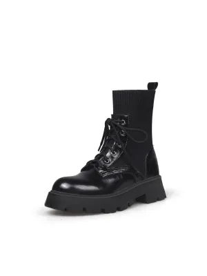 Black Leather Combat Sock Bootie