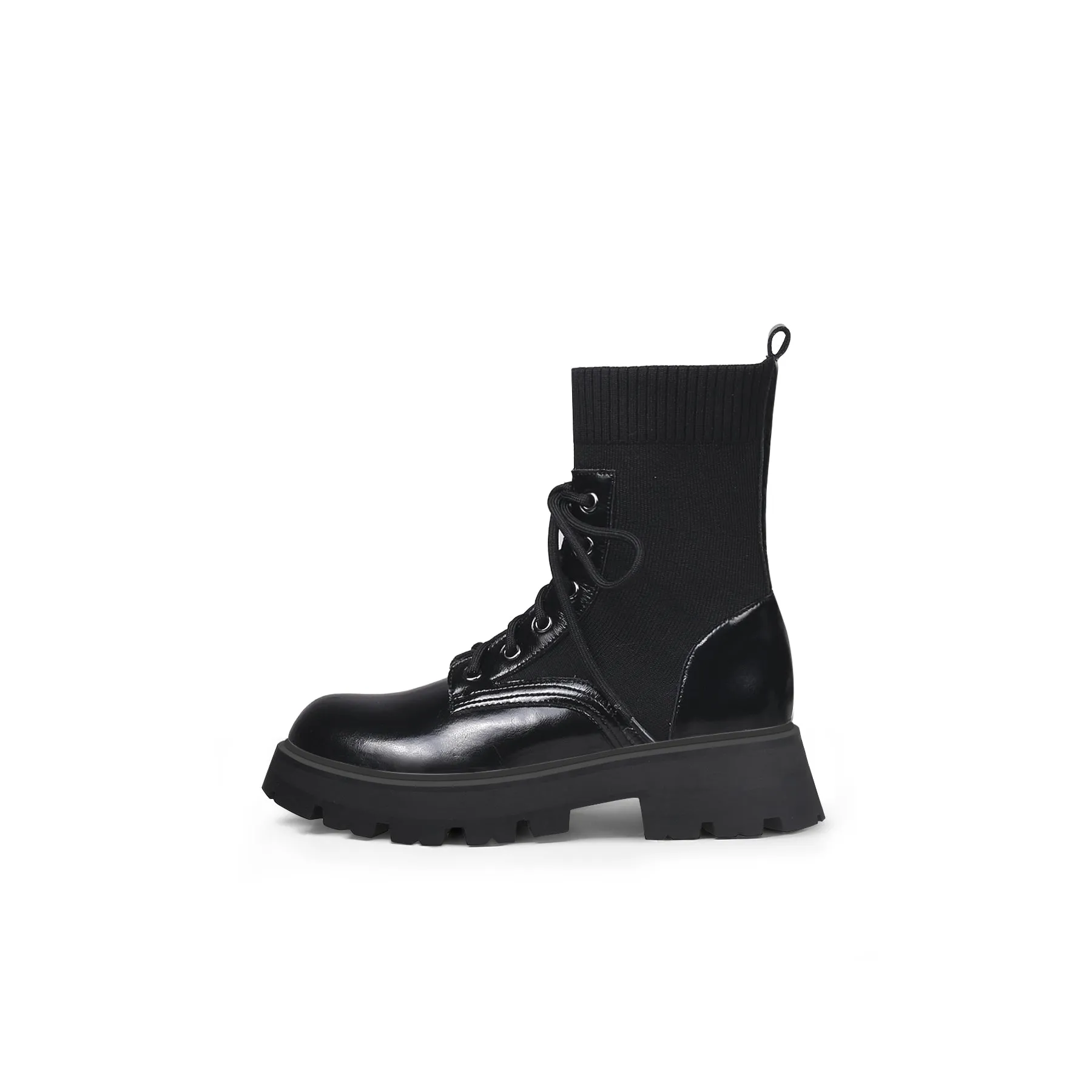 Black Leather Combat Sock Bootie