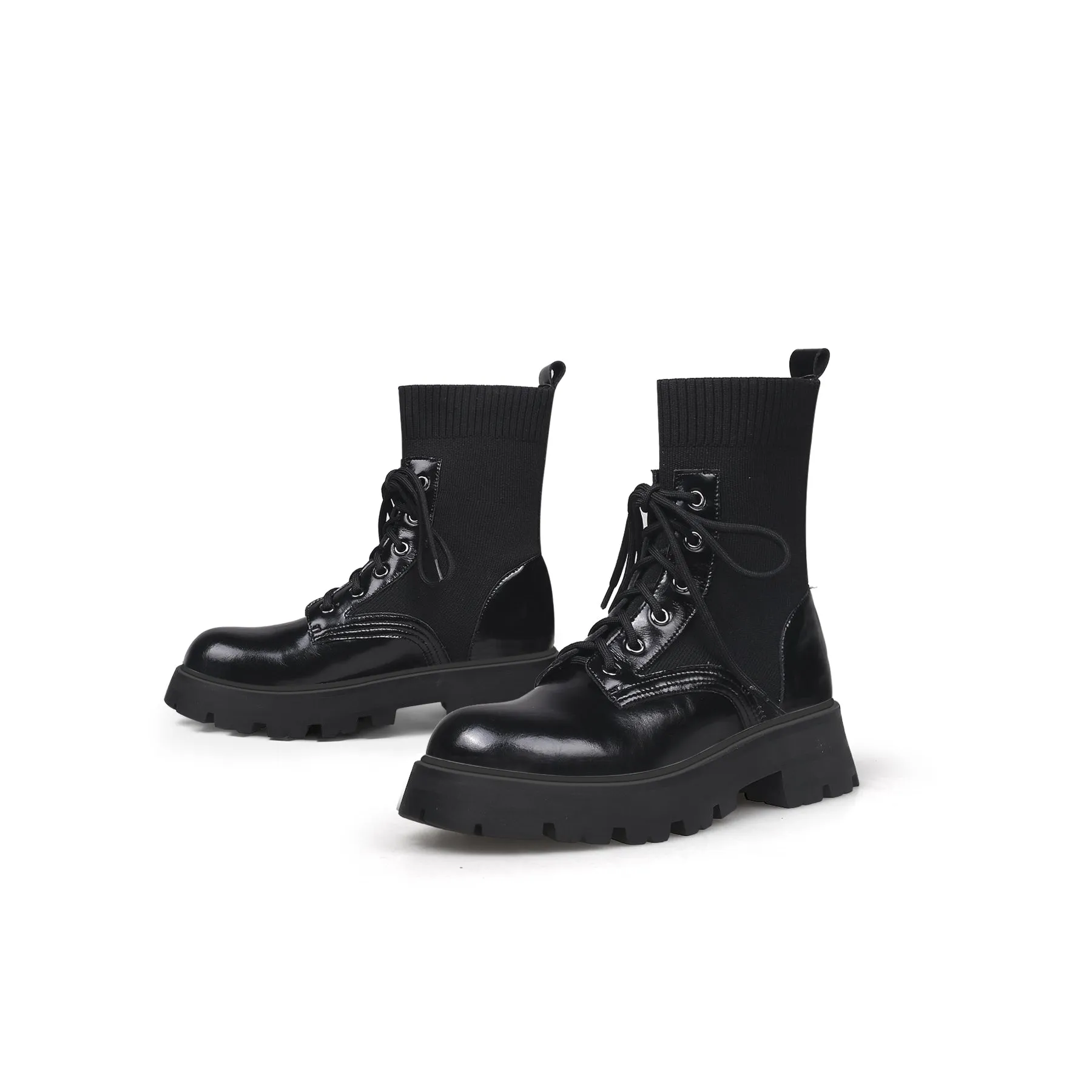 Black Leather Combat Sock Bootie