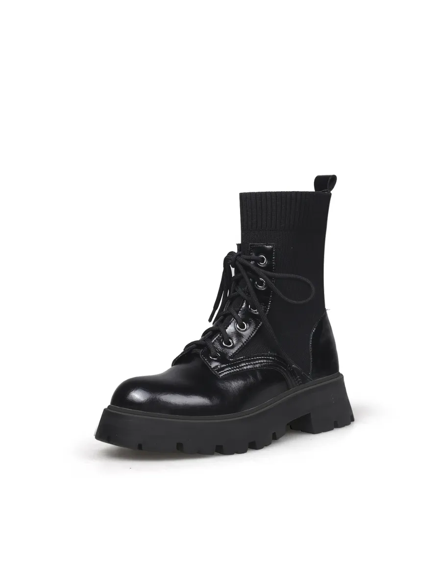 Black Leather Combat Sock Bootie