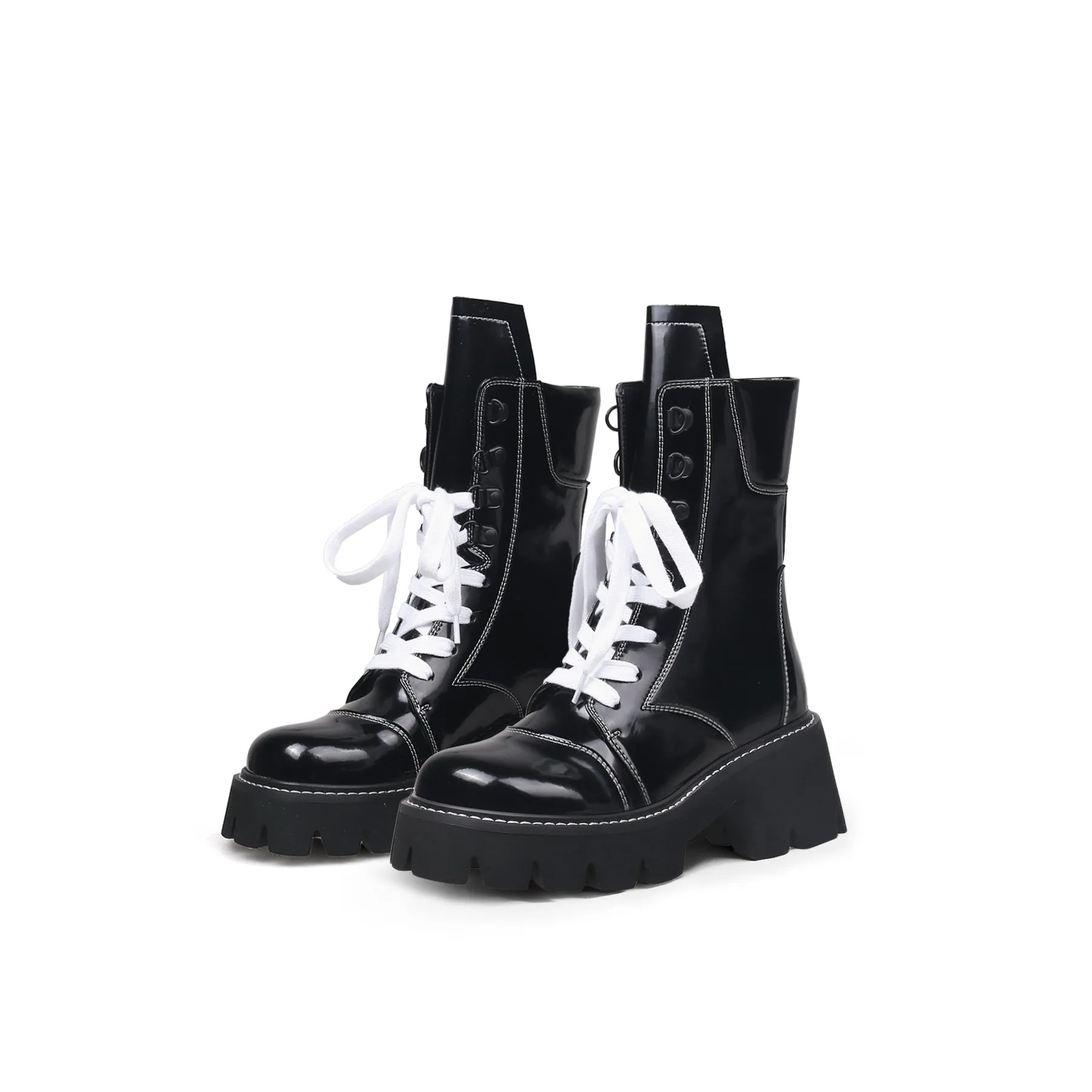 Black Patent Leather Combat Boots