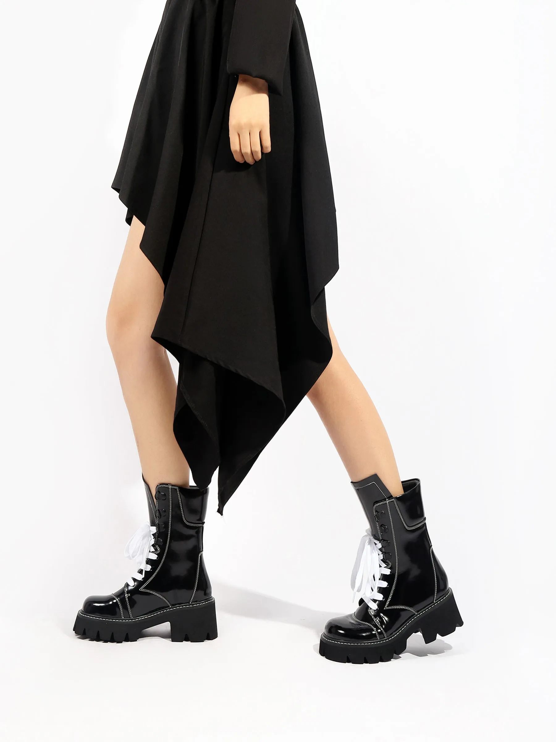 Black Patent Leather Combat Boots