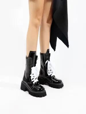 Black Patent Leather Combat Boots
