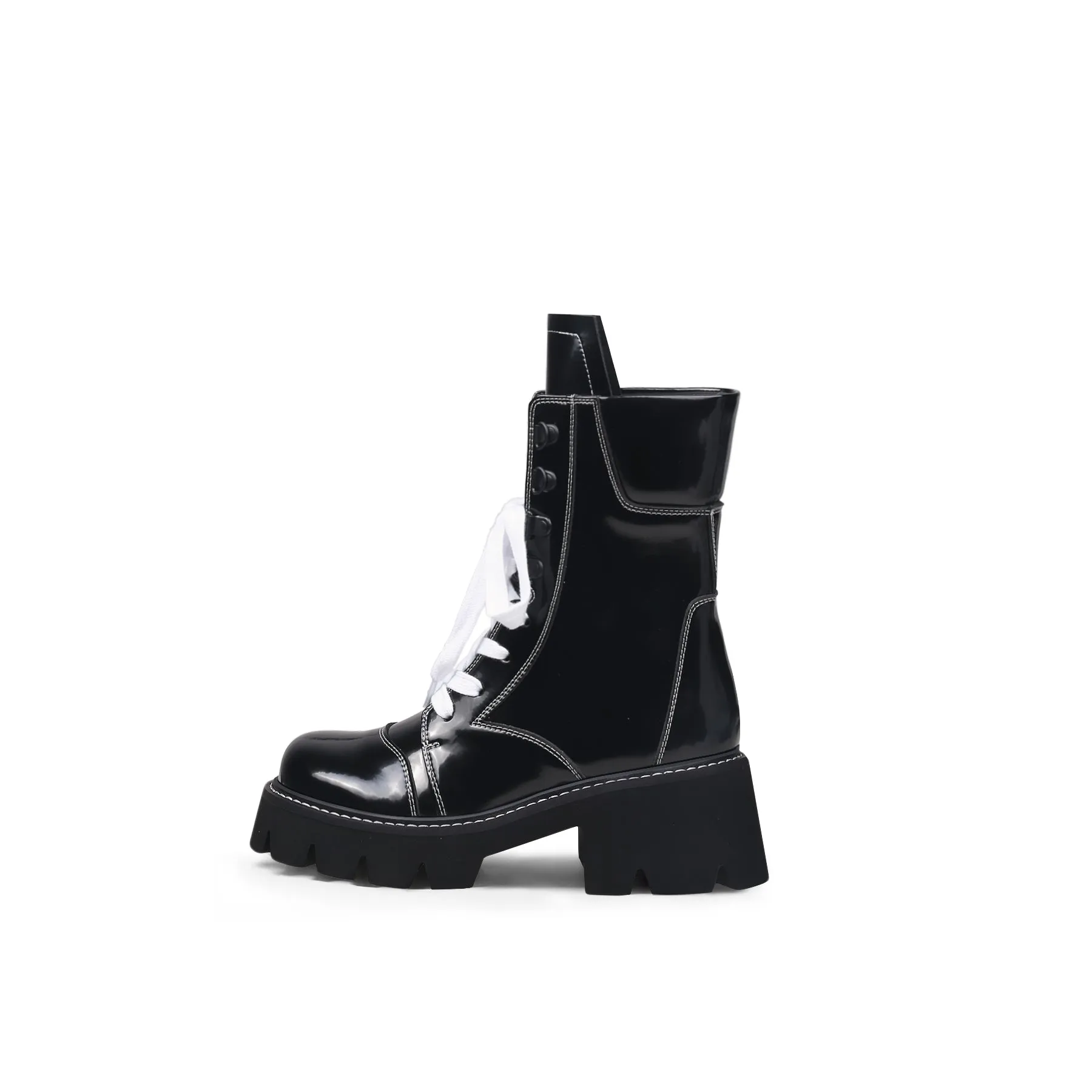 Black Patent Leather Combat Boots