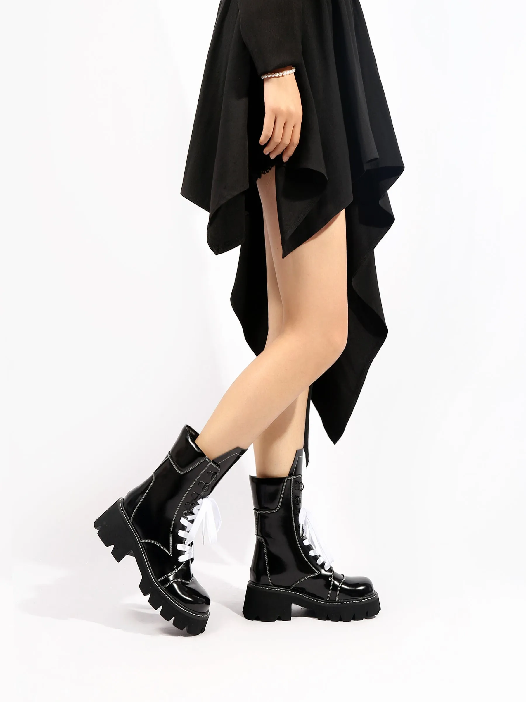 Black Patent Leather Combat Boots